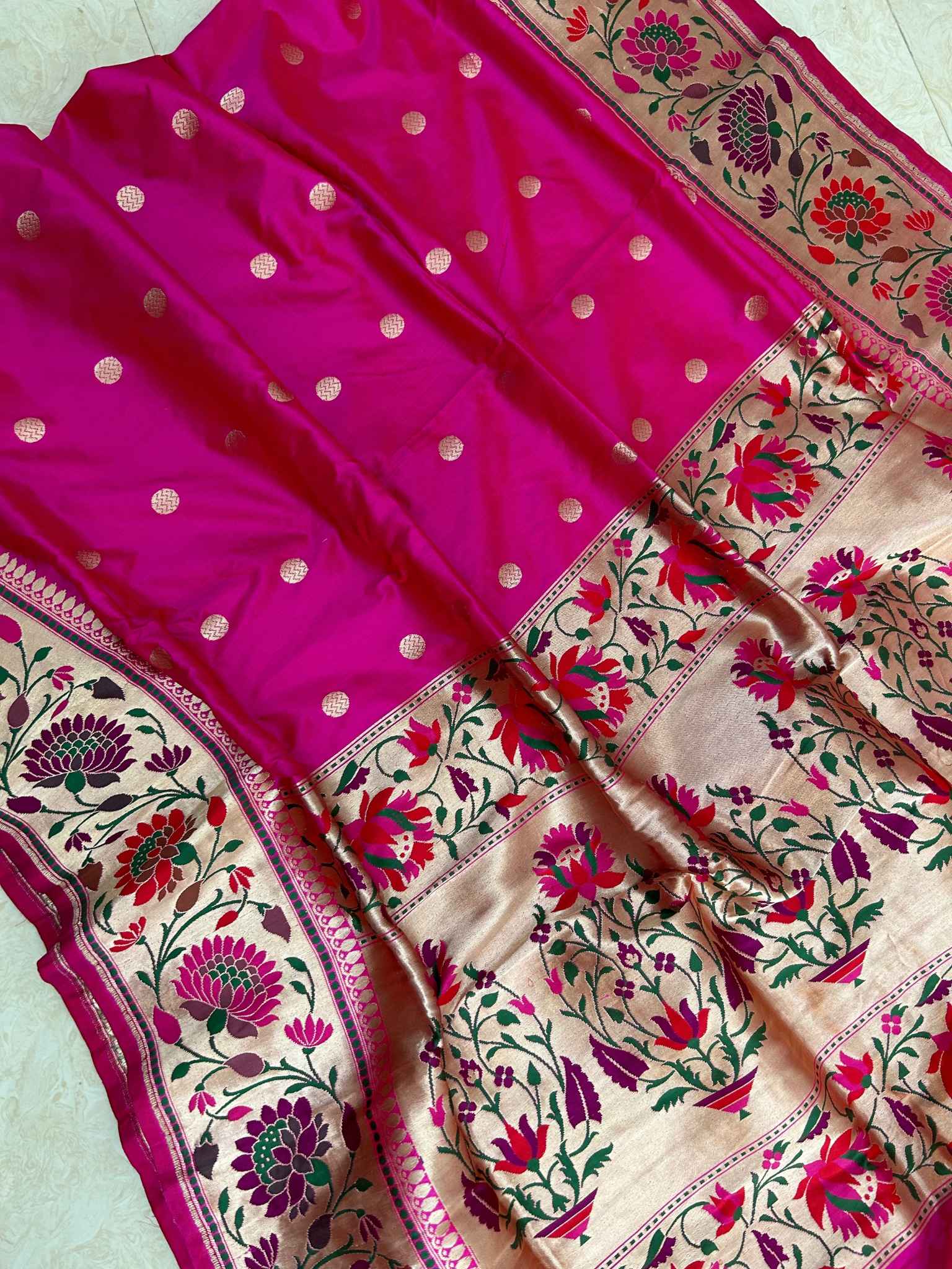 Pure Katan Silk Handloom Banarasi Saree - with paithani meenakari border