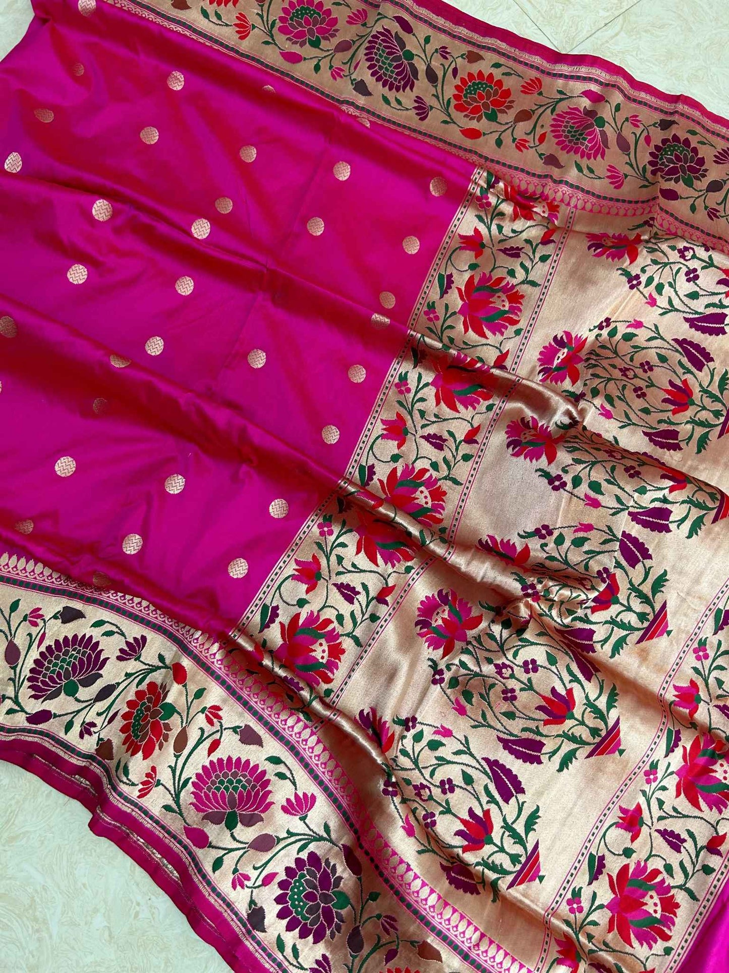 Pure Katan Silk Handloom Banarasi Saree - with paithani meenakari border