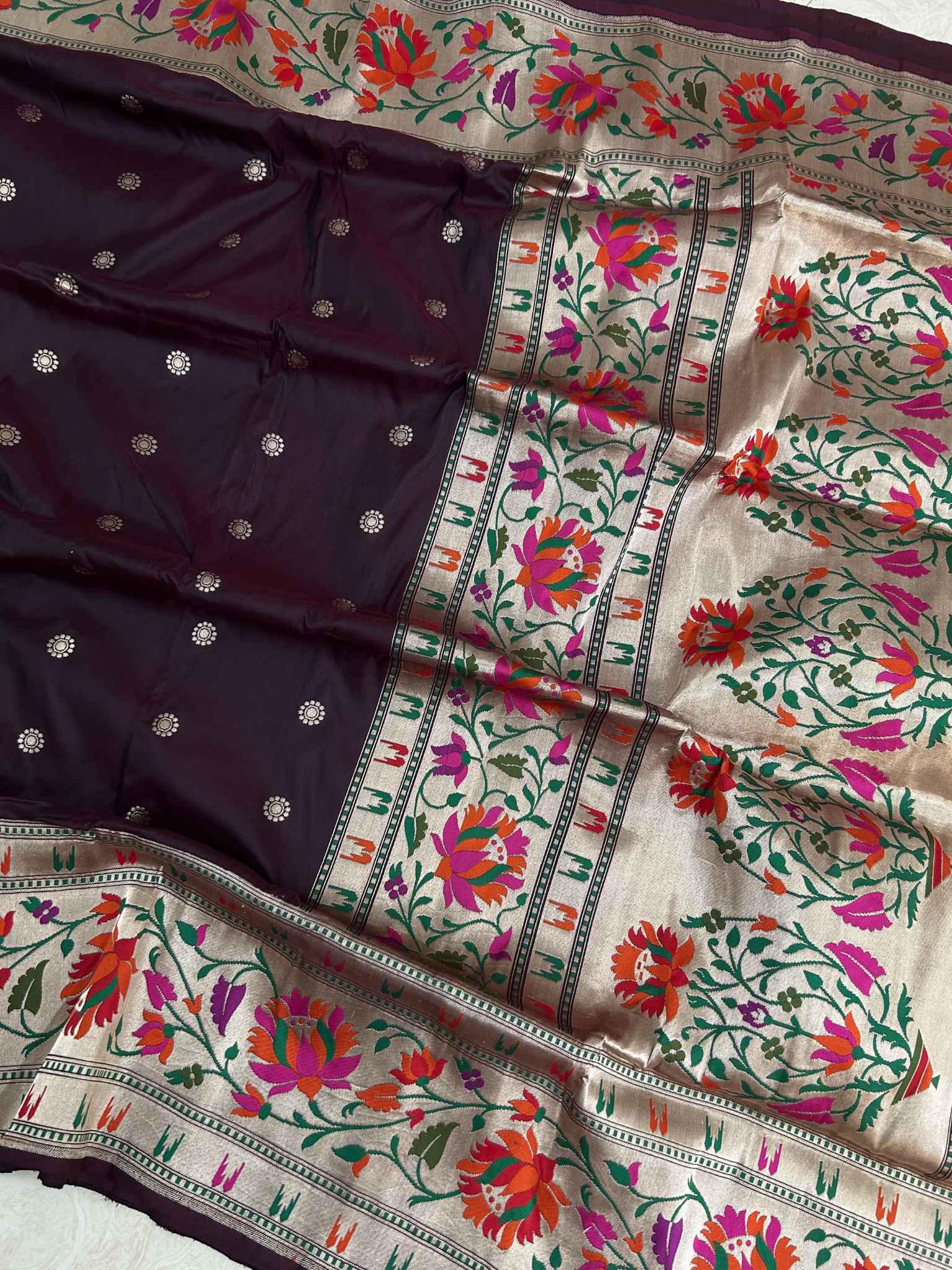 Pure Katan Silk Handloom Banarasi Saree - with paithani meenakari border