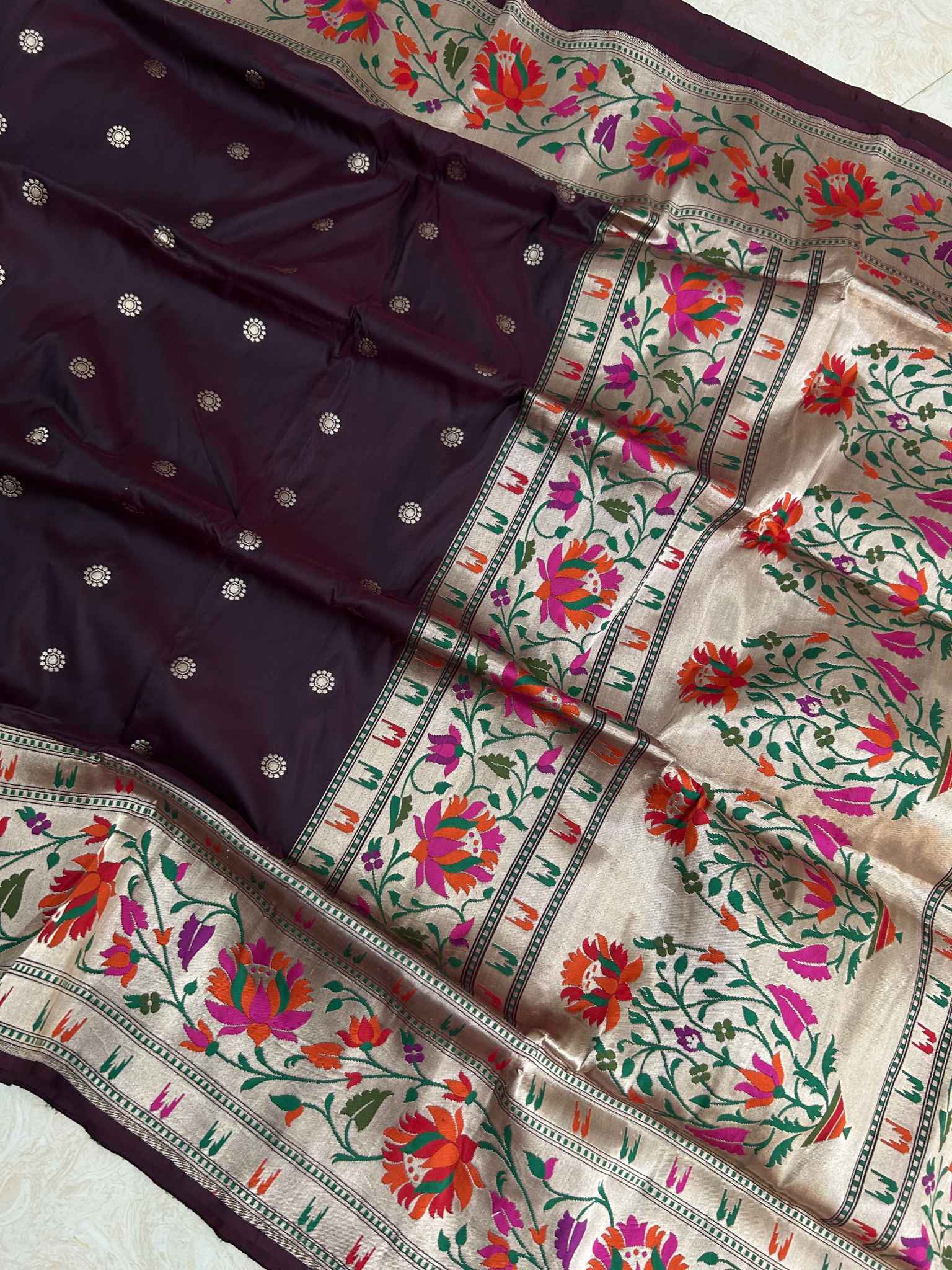 Pure Katan Silk Handloom Banarasi Saree - with paithani meenakari border