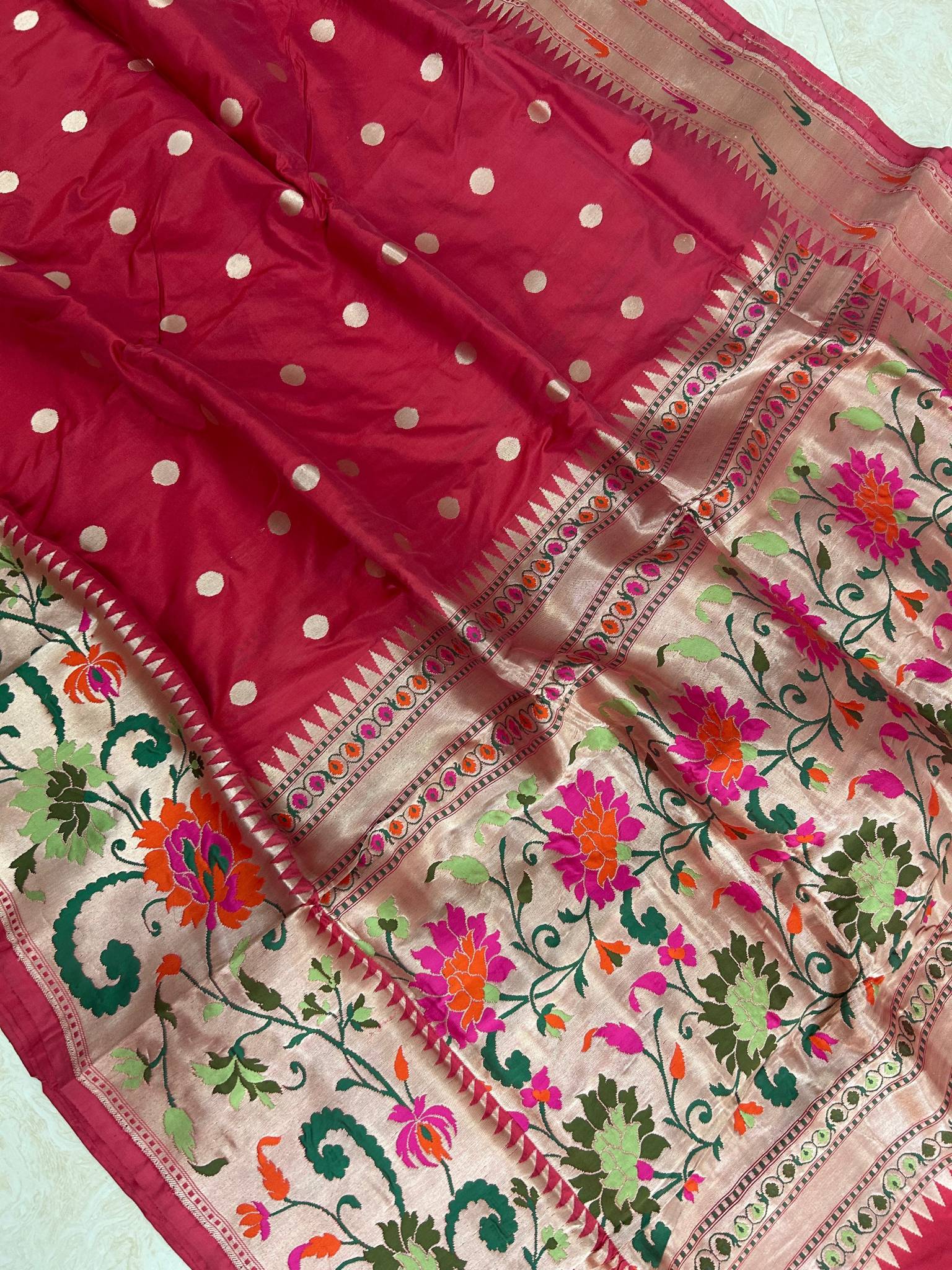 Pure Katan Silk Handloom Banarasi Saree - with paithani meenakari border