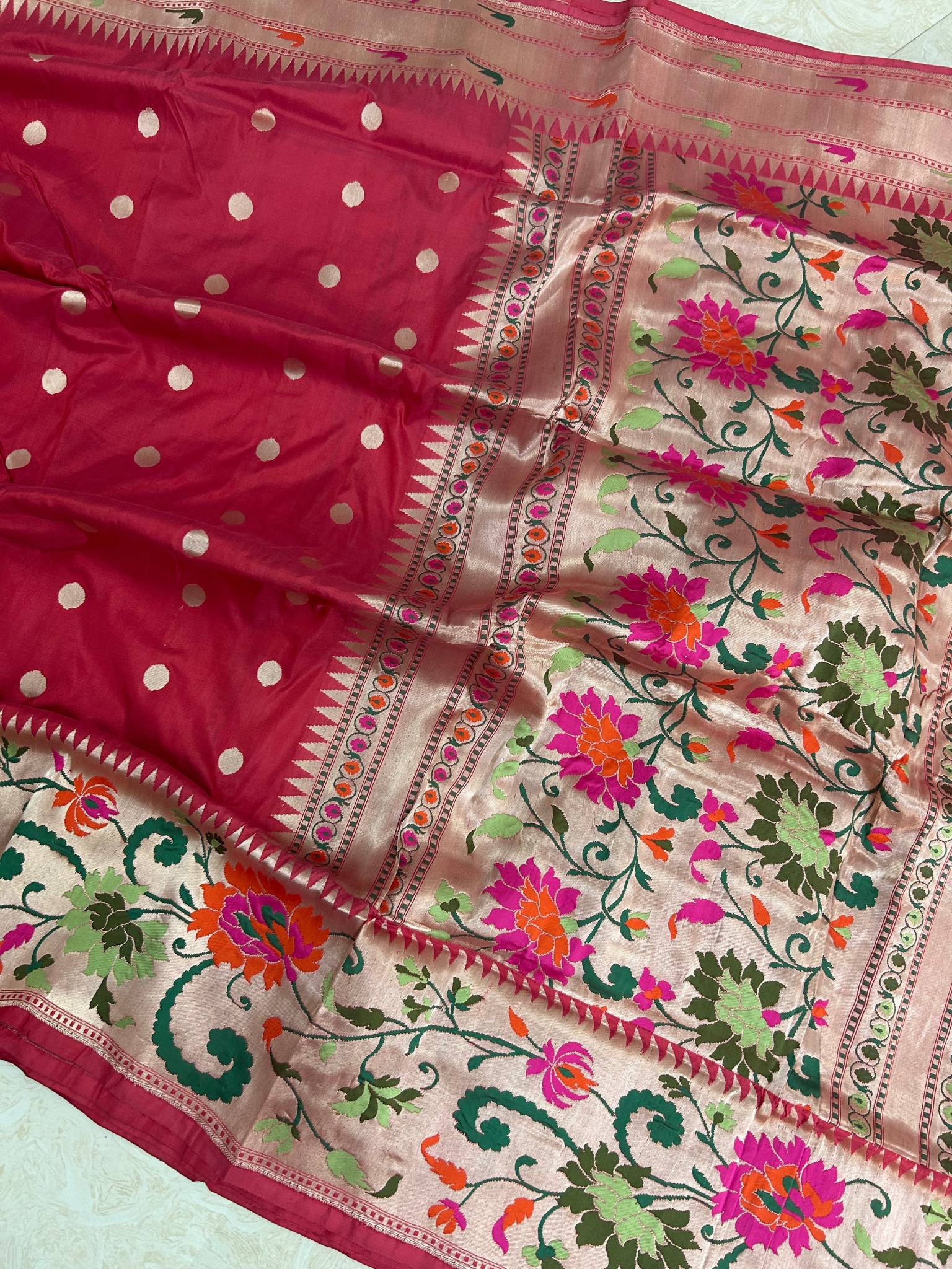 Pure Katan Silk Handloom Banarasi Saree - with paithani meenakari border