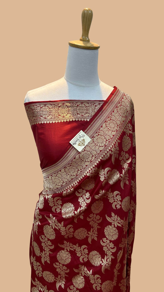 Pure Katan Silk Handloom Banarasi Saree - Jaal work
