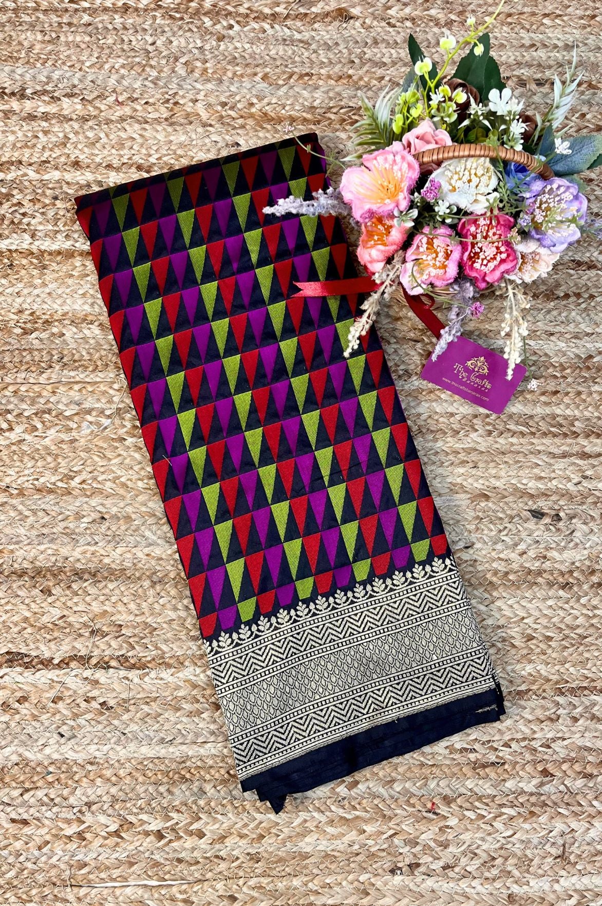 Multi Color Pure Katan Silk Handloom Banarasi Saree - with kadhua work