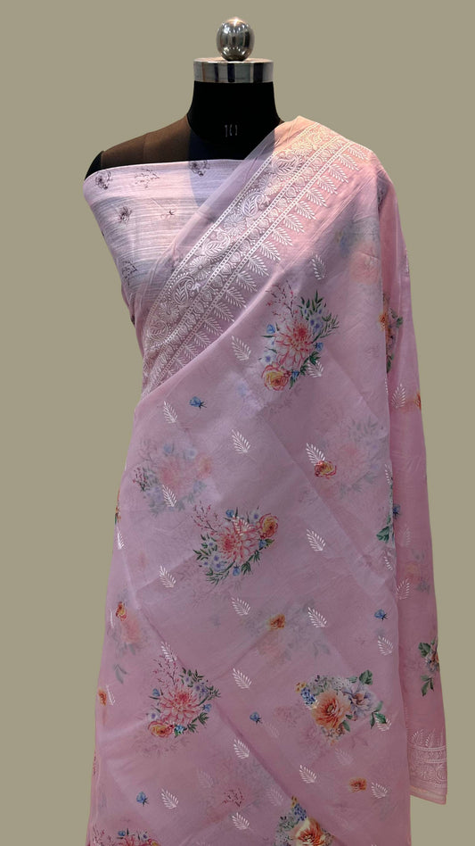 Kora Silk Banarasi Saree - Digital print with chikankari
