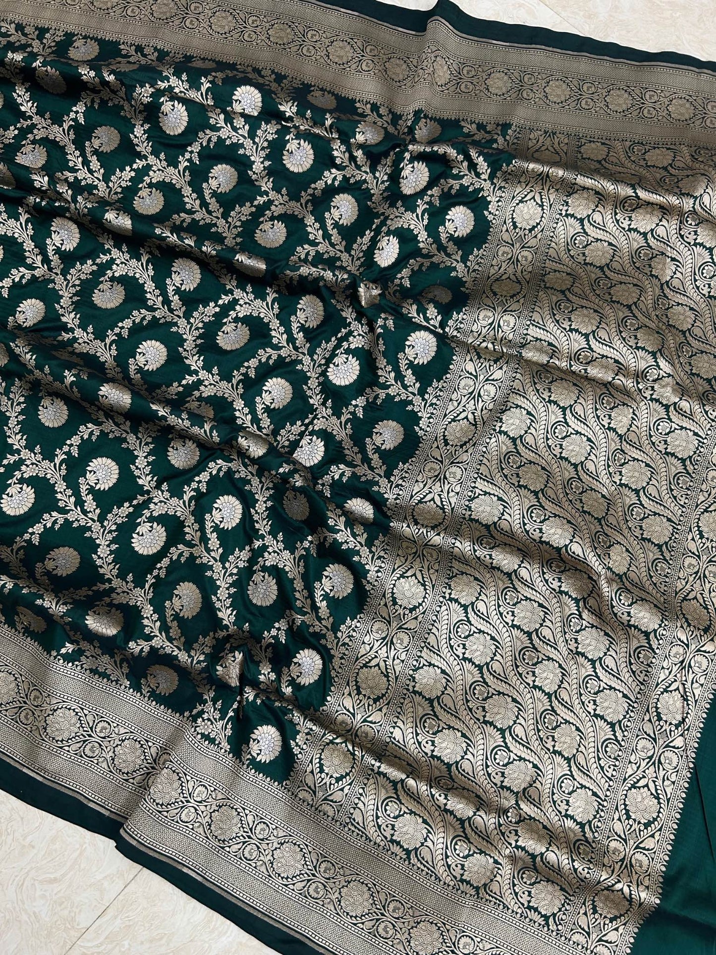 Pure Katan Silk Handloom Banarasi Saree - All over Sona Roopa Jaal work