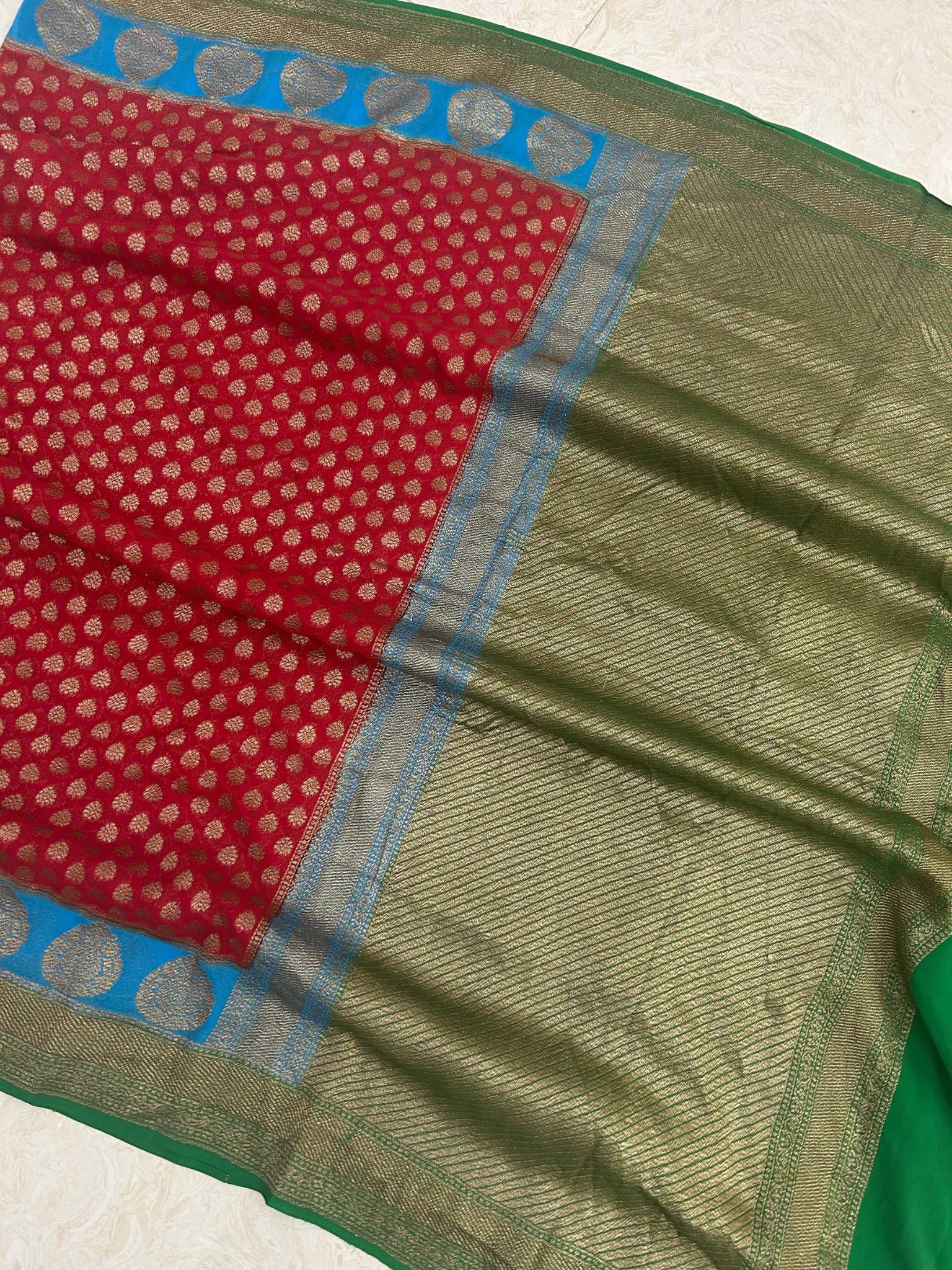 Khaddi Georgette Banarasi Saree - Antique Zari