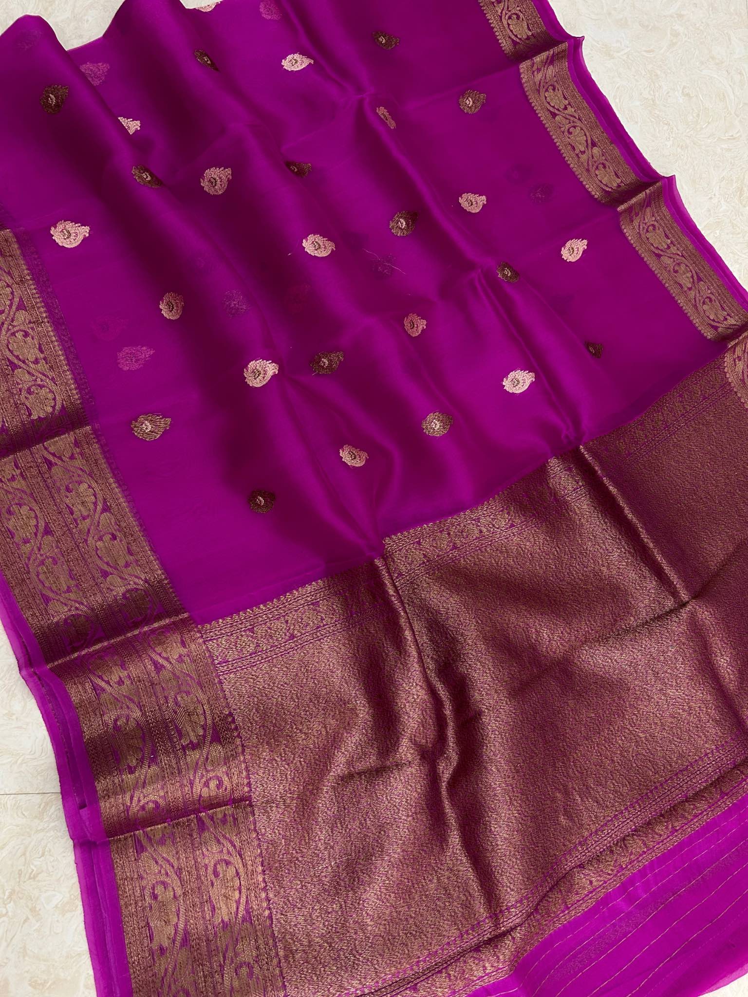 Pure Kora Silk Handloom Banarasi Saree - Alfi Kadhua motifs