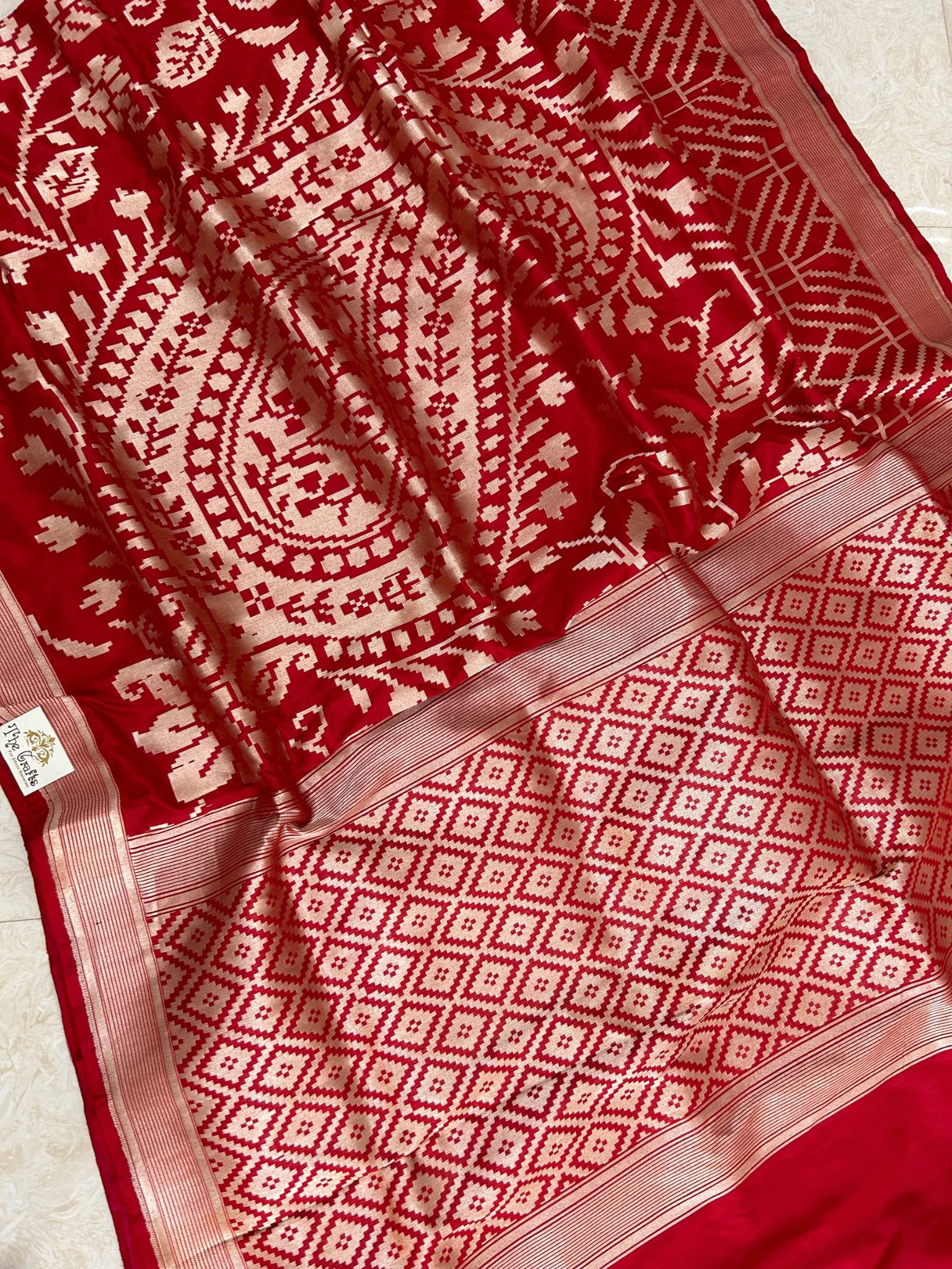 Red Pure Katan Silk Handloom Banarasi Saree - Jangla