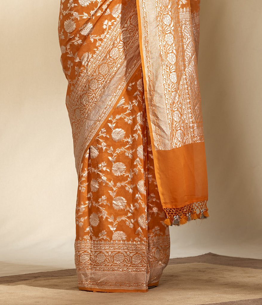 Pure Georgette Banarasi Saree - Silver Zari