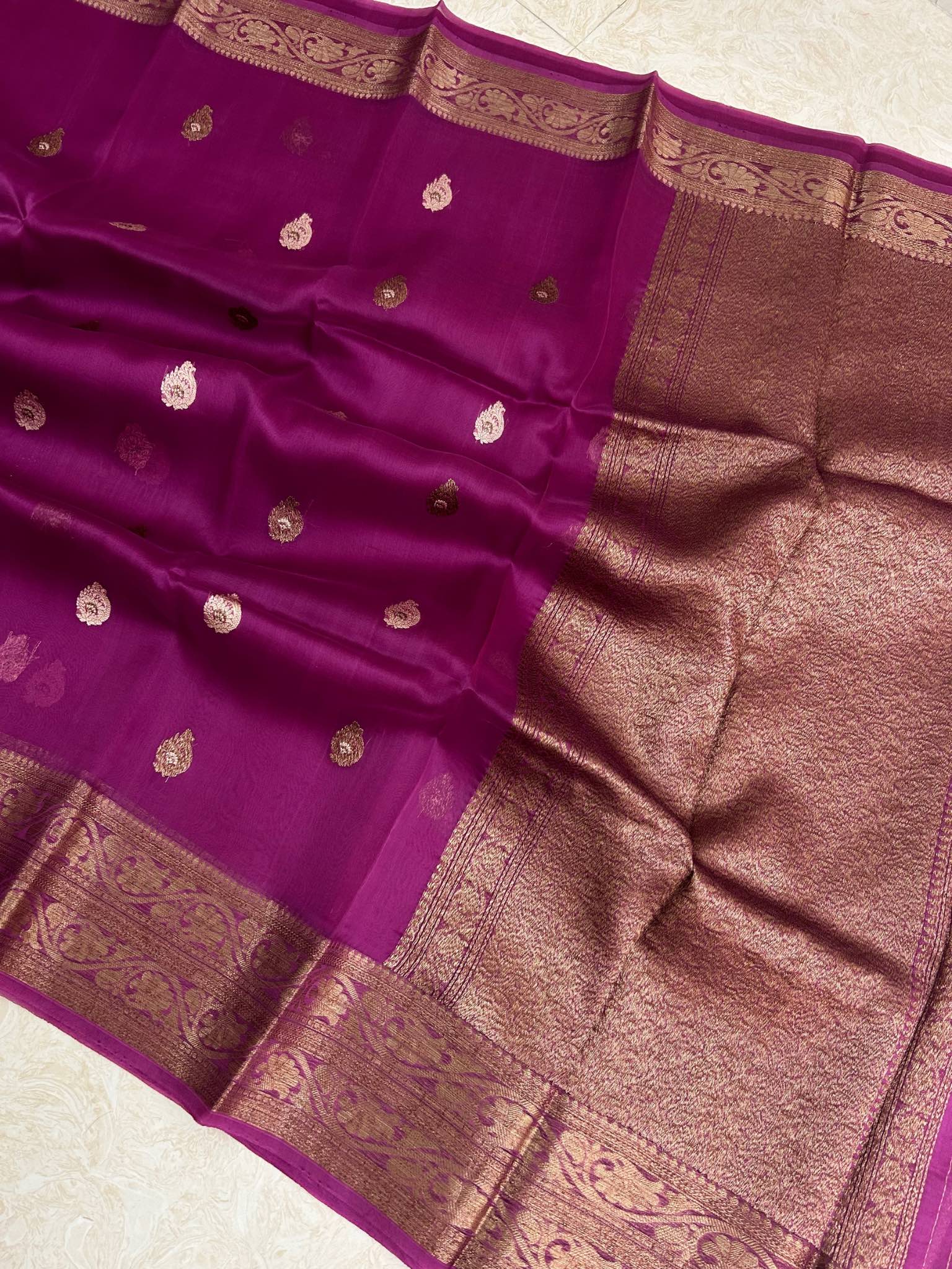 Pure Kora Silk Handloom Banarasi Saree - Alfi Kadhua motifs