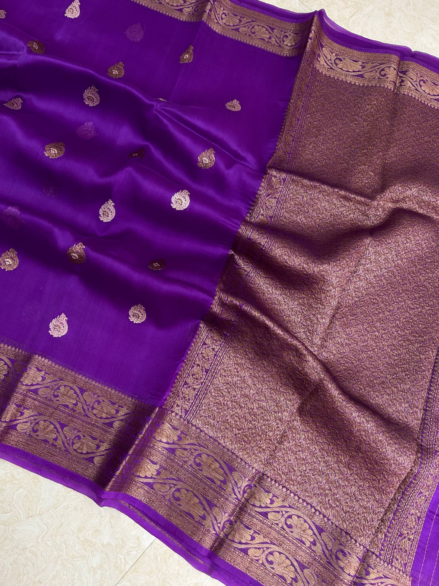 Pure Kora Silk Handloom Banarasi Saree - Alfi Kadhua motifs