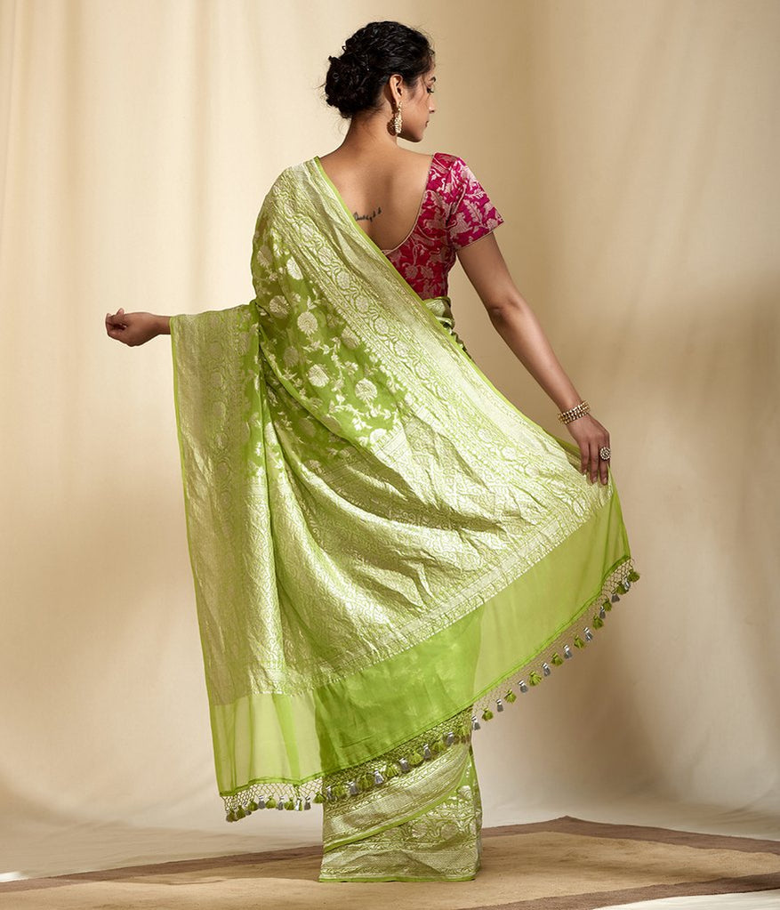 Pure Georgette Banarasi Saree - Silver Zari