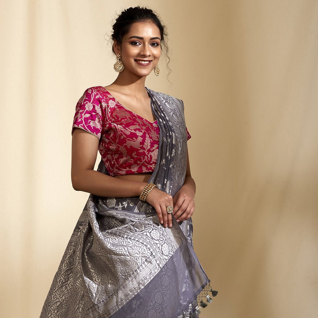 Pure Georgette Banarasi Saree - Silver Zari