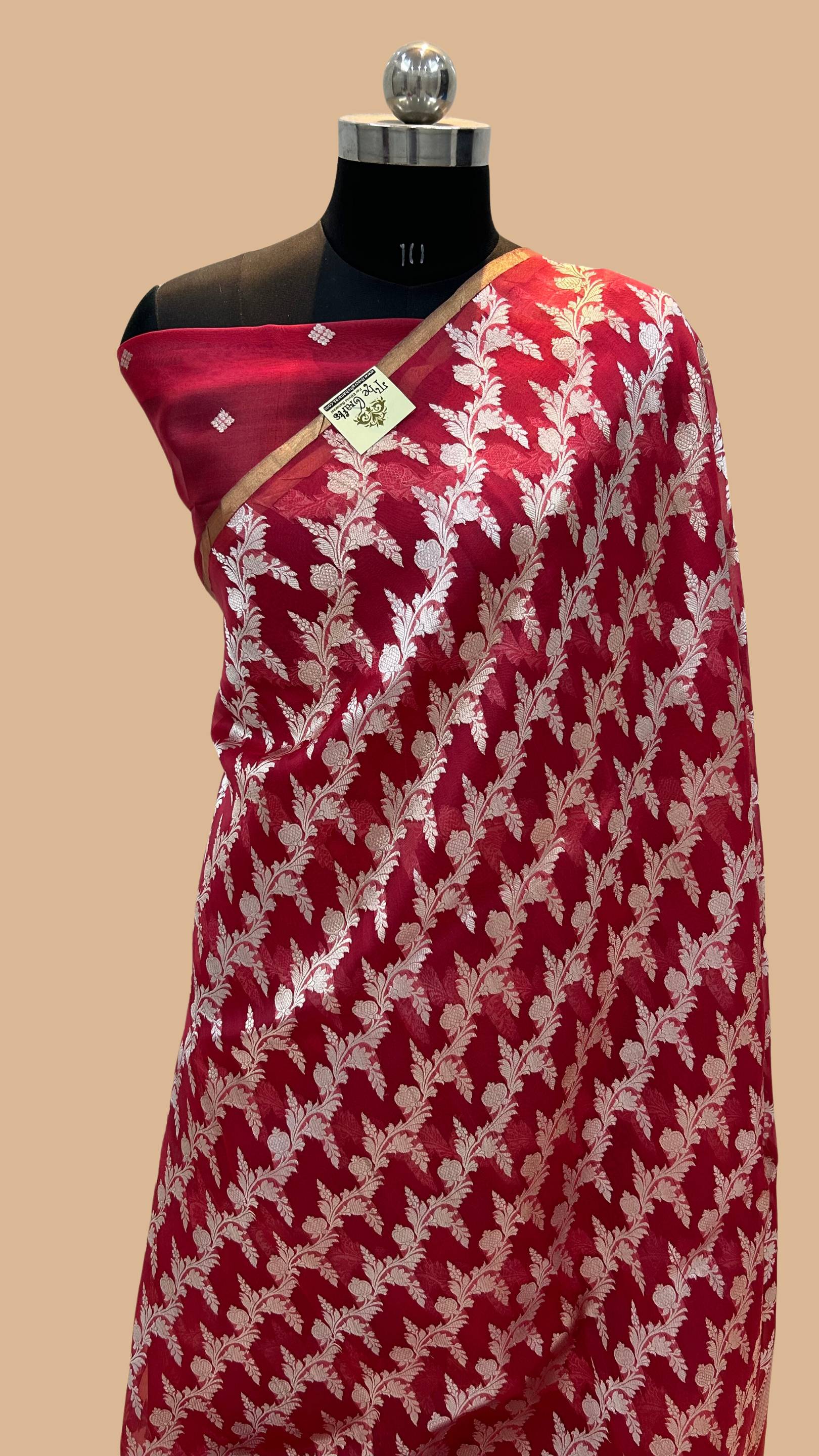 Pure Kora Silk Handloom Banarasi Saree - Kadiyal Stripes Jaal