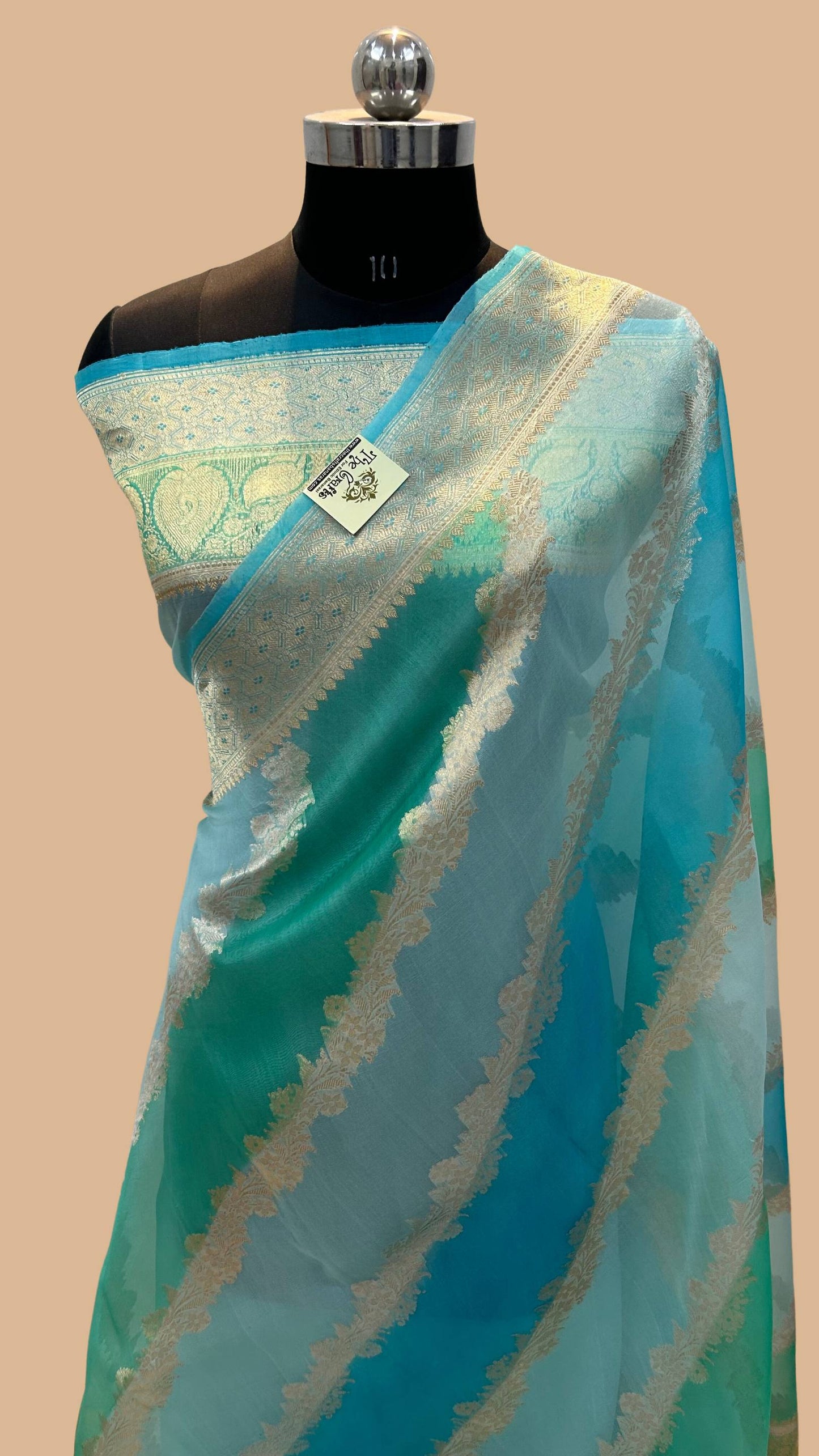 Pure Kora Silk Handloom Banarasi Saree - Sona Rupa Kadiyal Stripes