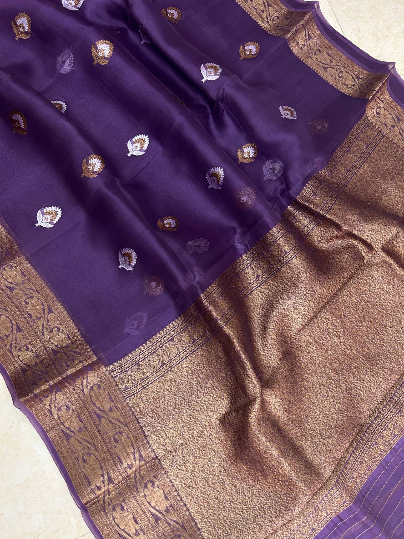 Pure Kora Silk Handloom Banarasi Saree - Alfi Kadhua motifs