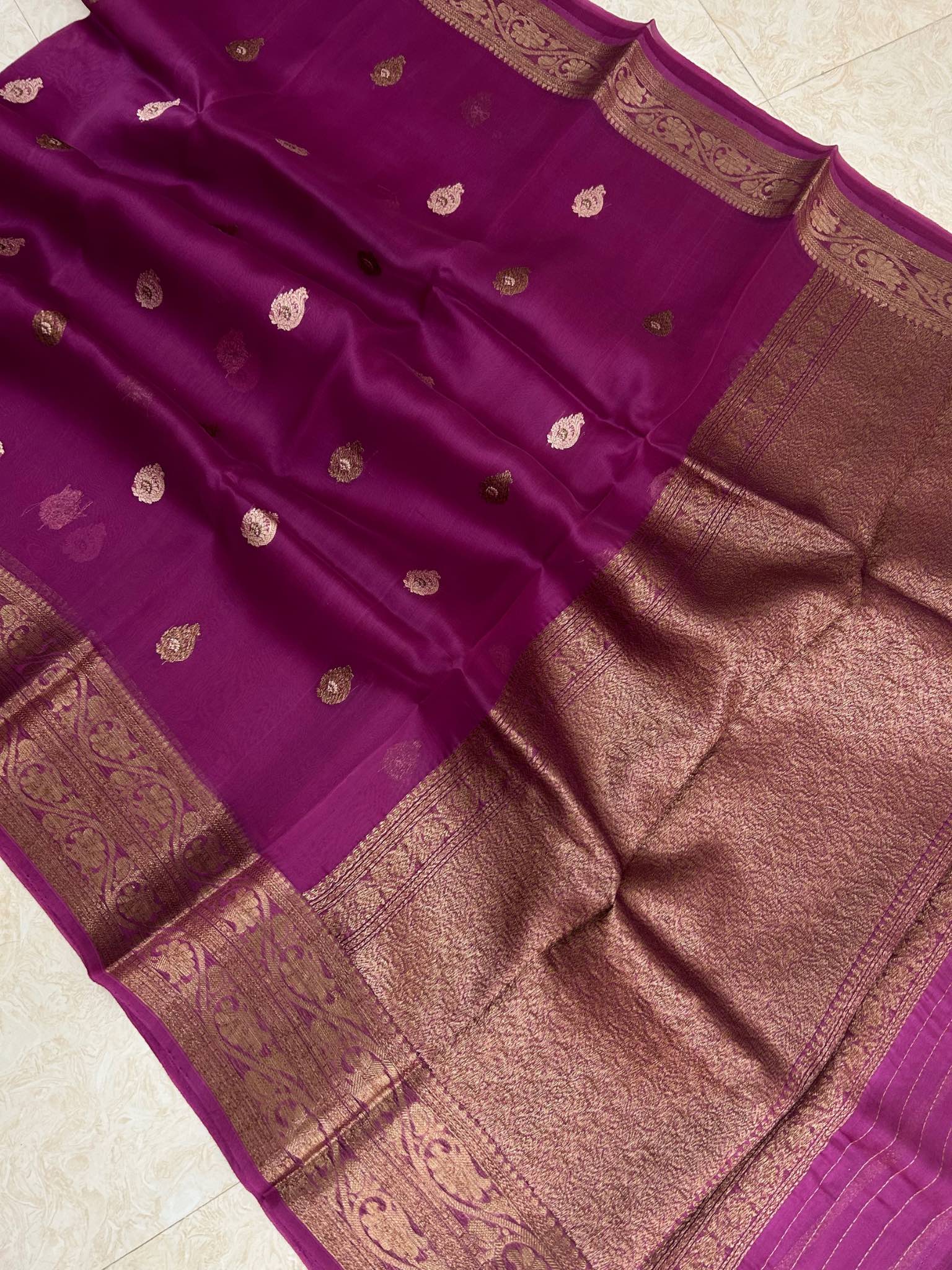 Pure Kora Silk Handloom Banarasi Saree - Alfi Kadhua motifs