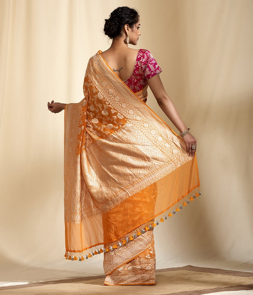 Pure Georgette Banarasi Saree - Silver Zari