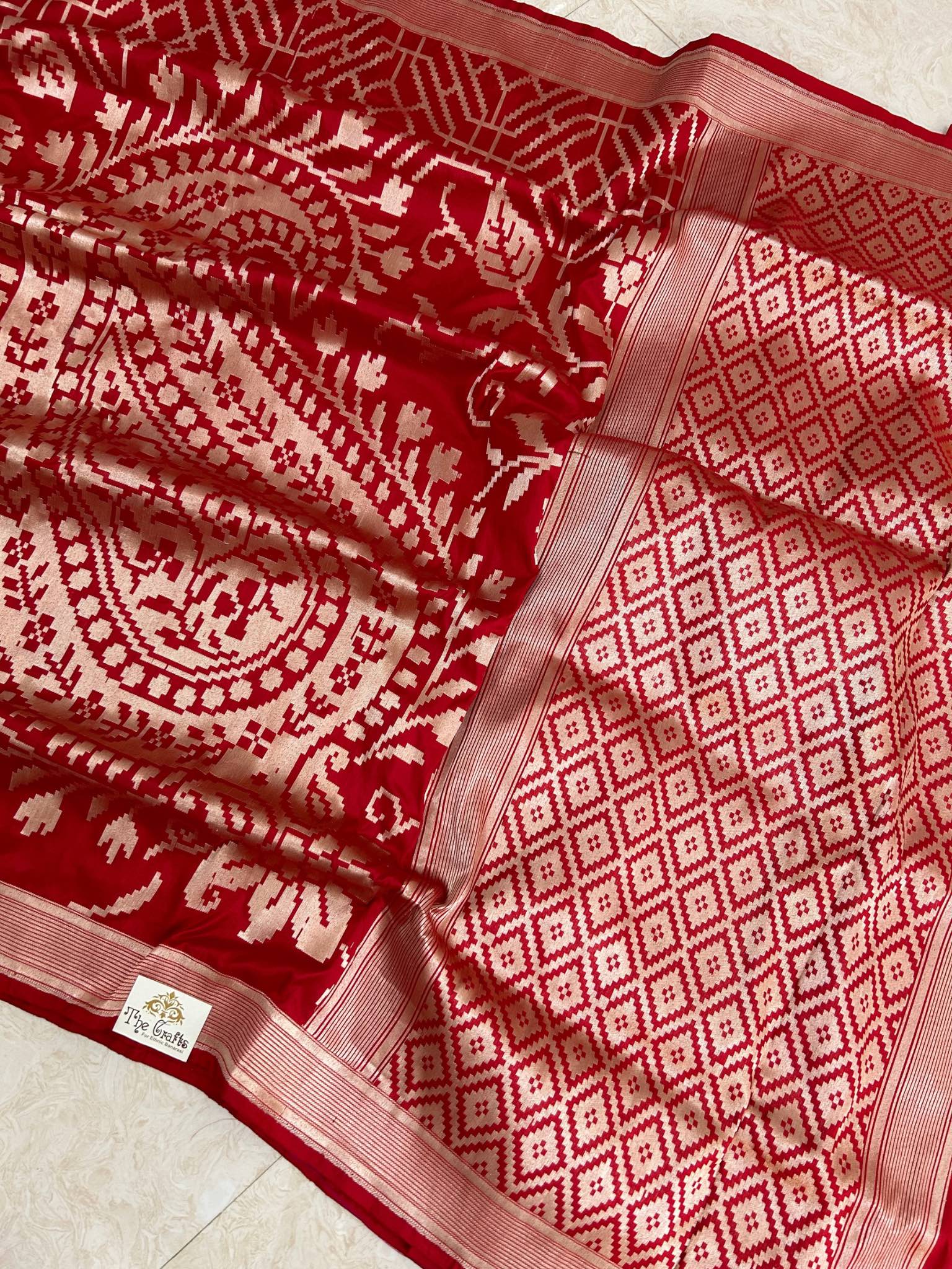 Red Pure Katan Silk Handloom Banarasi Saree - Jangla