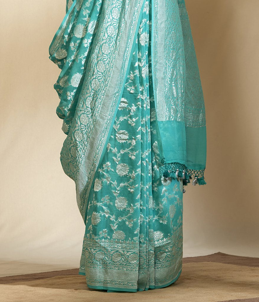 Pure Georgette Banarasi Saree - Silver Zari