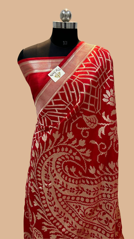 Red Pure Katan Silk Handloom Banarasi Saree - Jangla