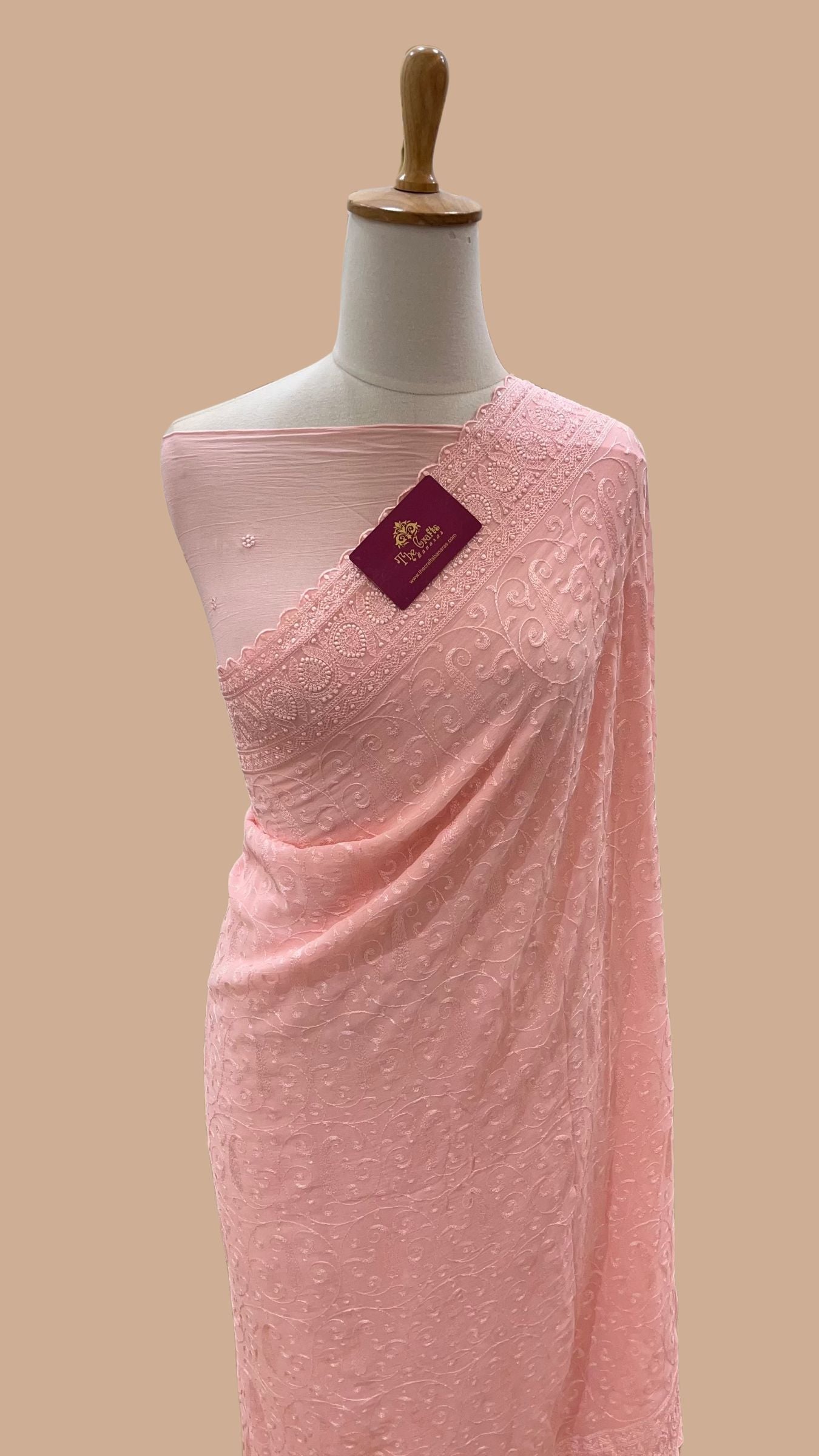 Pure Georgette Chikankari Handloom Banarasi Saree