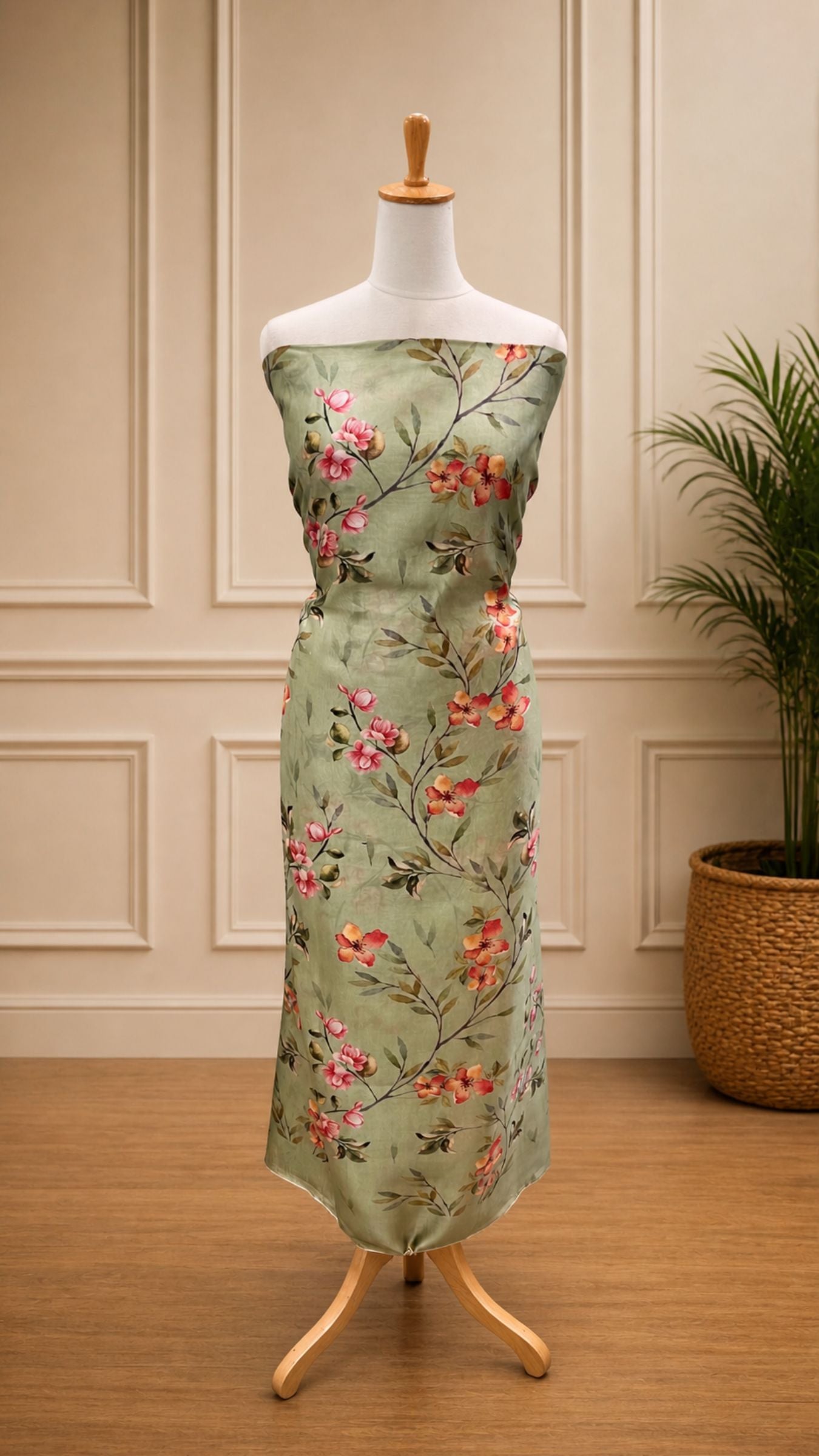 Pure Mango Silk Banarasi Dress Material - Digital Print All over