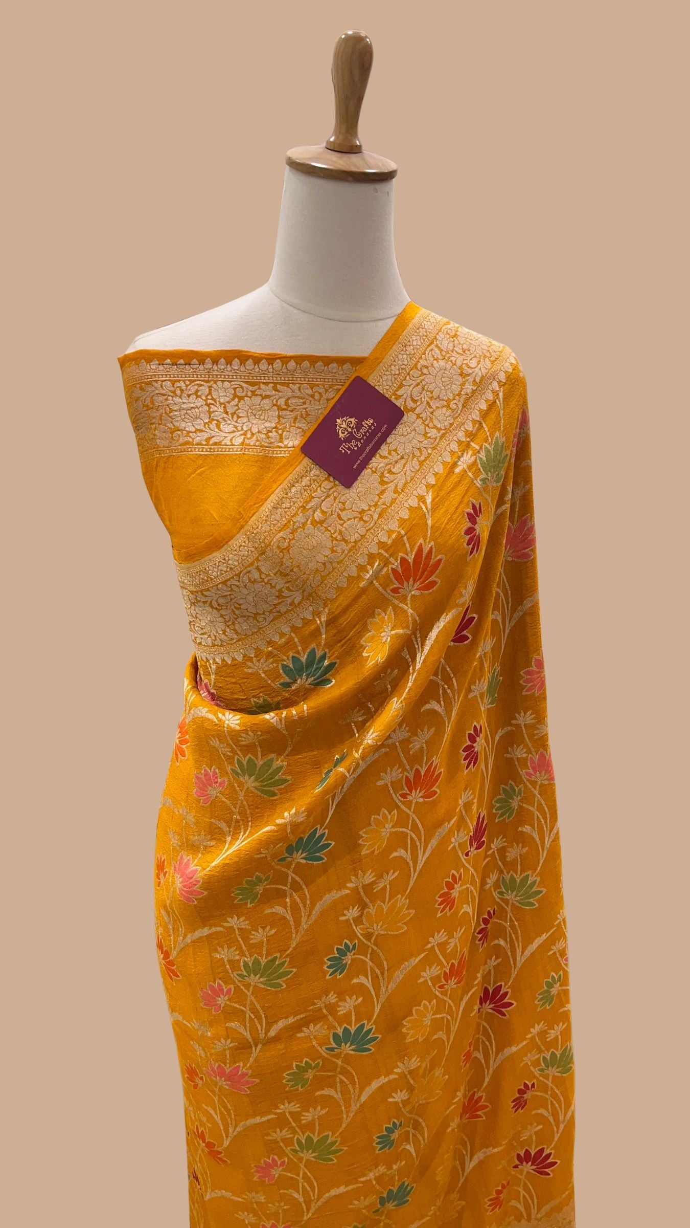 Khaddi Georgette Handloom Banarasi Saree - Jaal with Meenakari