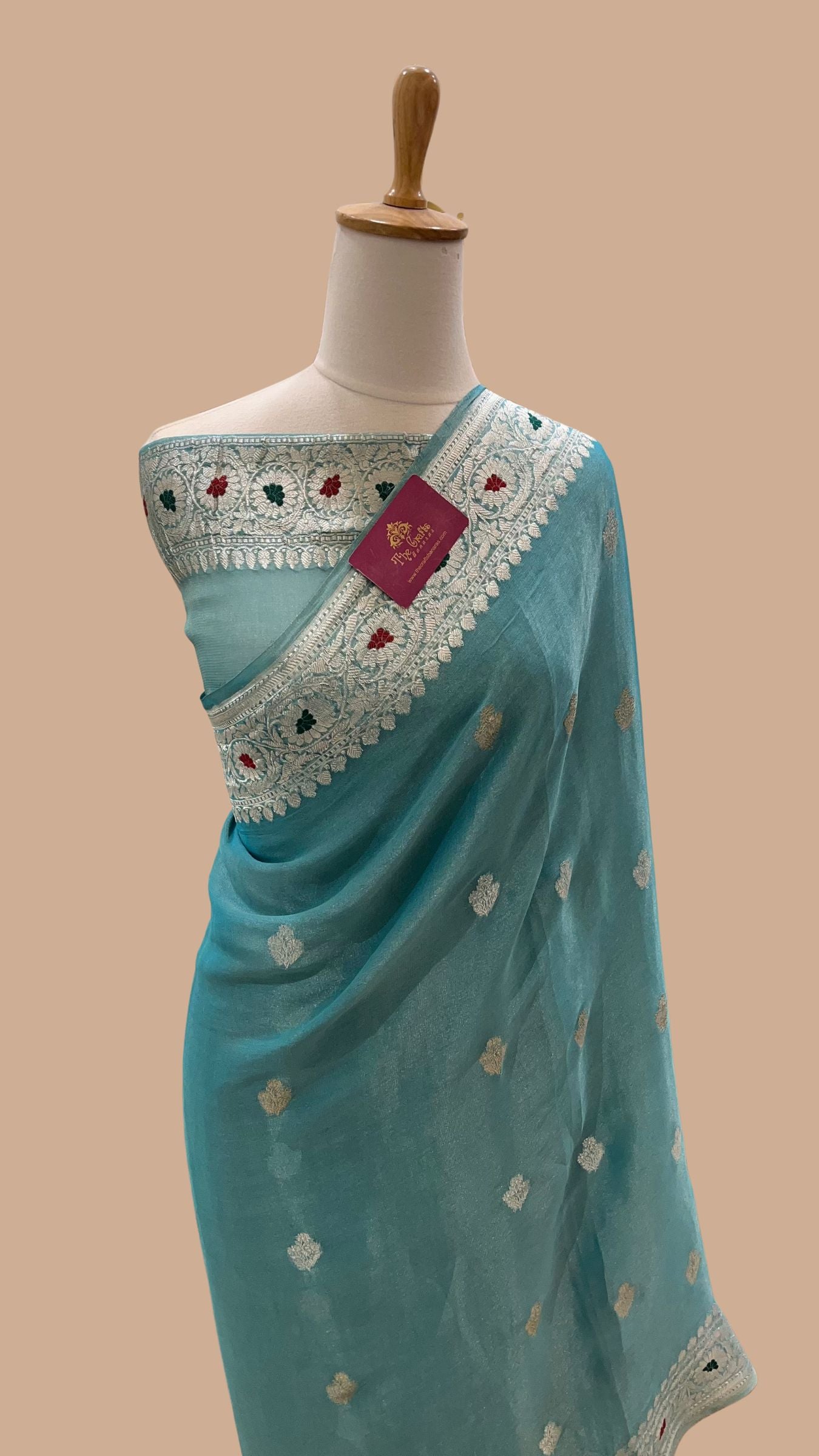 Tissue Georgette Handloom Banarasi Saree - with kadhua Meenakari Motifs