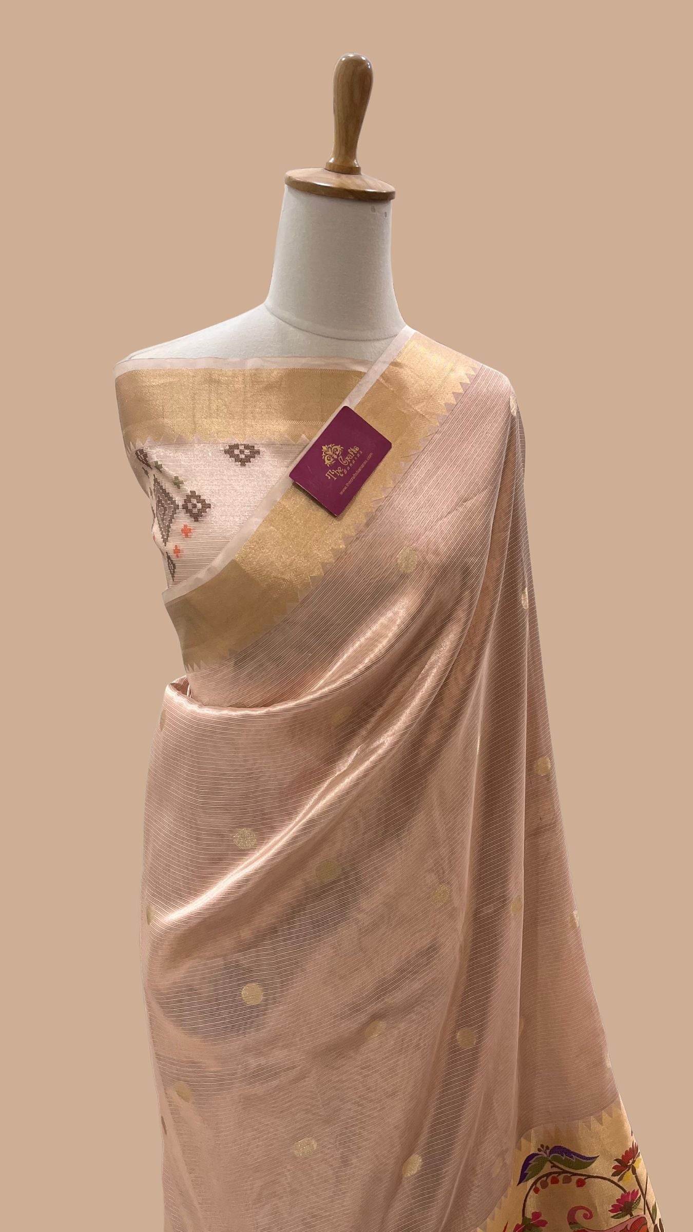 Pure Zari Kota Tissue Silk Handloom  Banarasi Saree - Meenakari