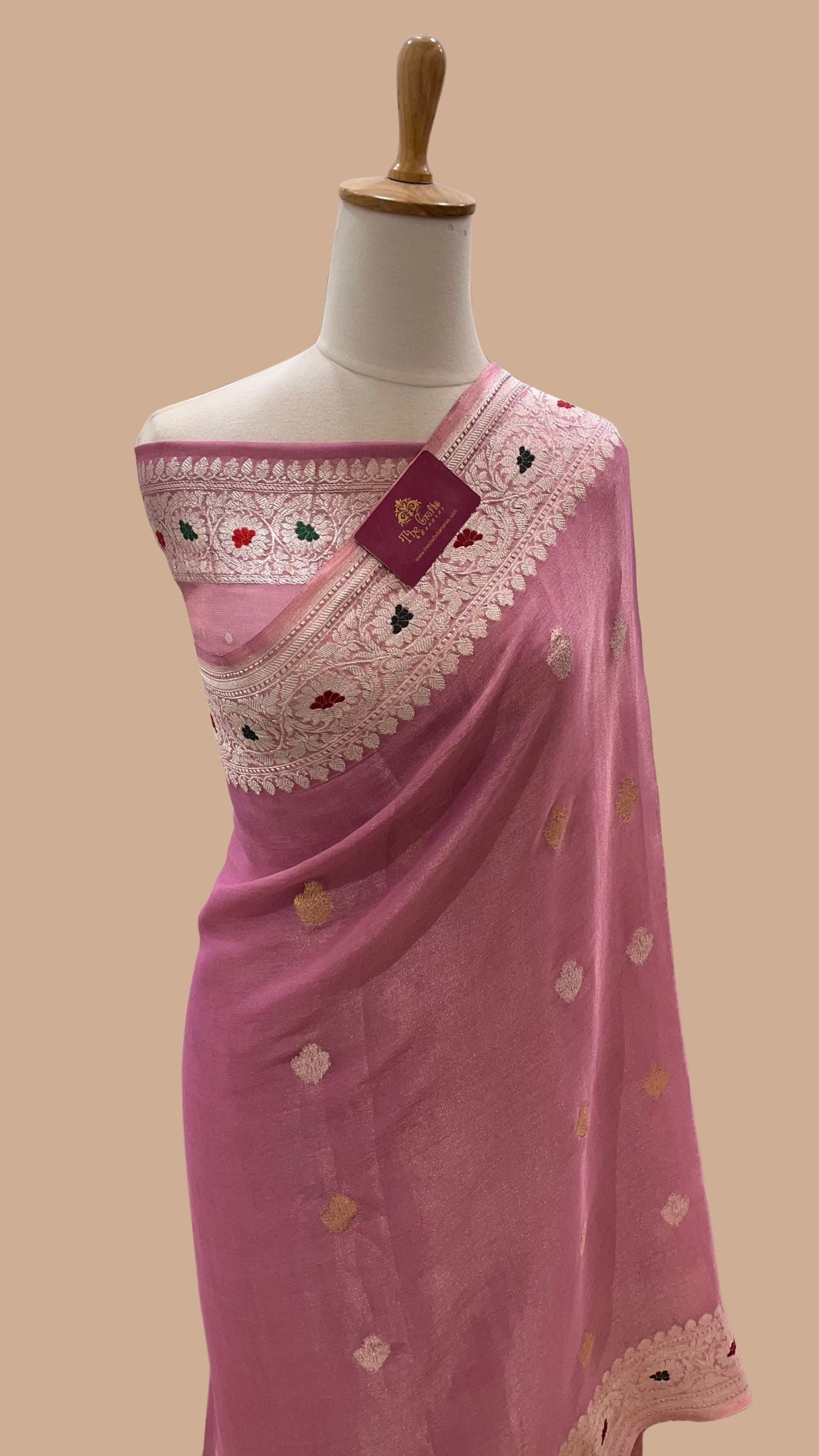 Tissue Georgette Handloom Banarasi Saree - with kadhua Meenakari Motifs