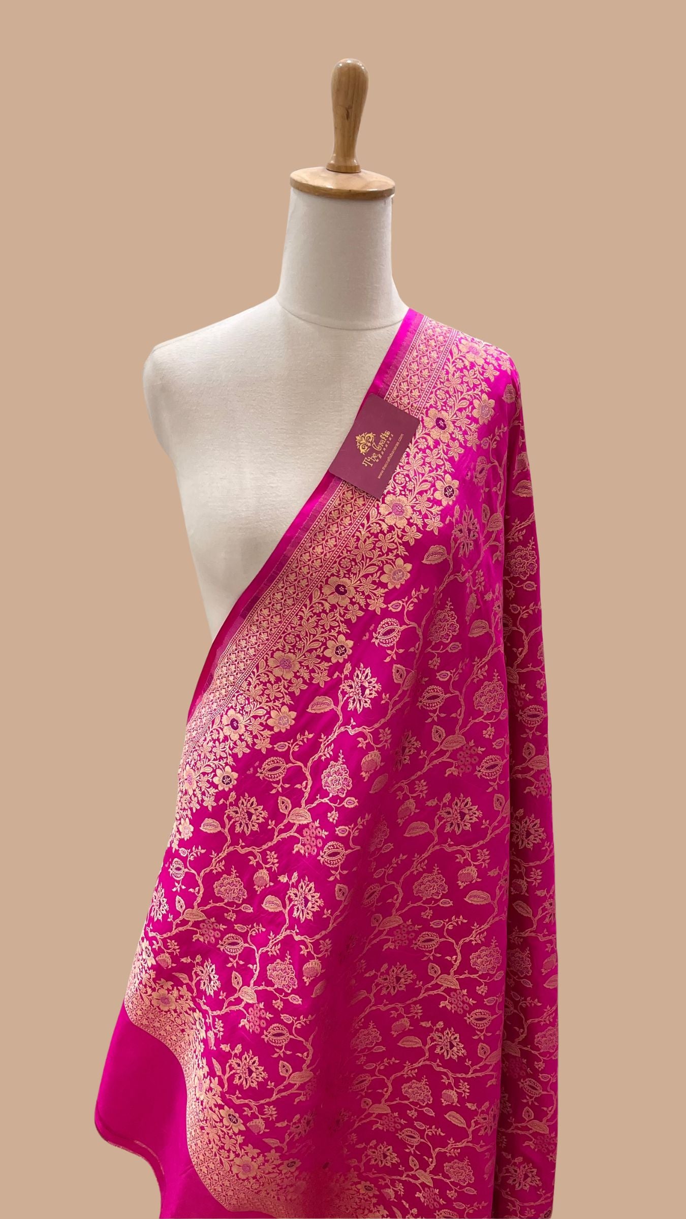 Pure Katan Silk Banarasi Handloom Dupatta - Jaal with  meenakari