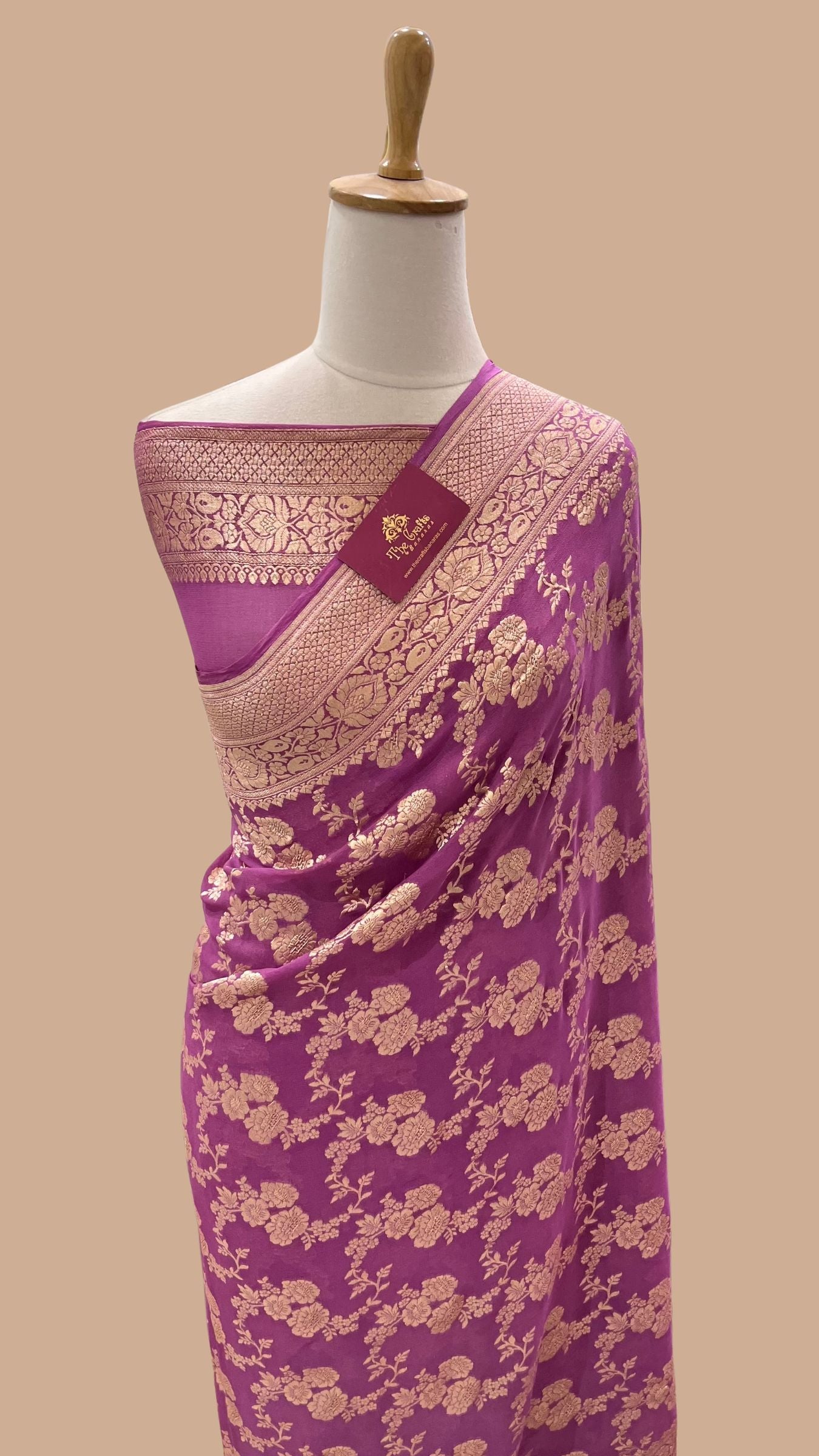 Khaddi Georgette Handloom Banarasi Saree - Water Zari