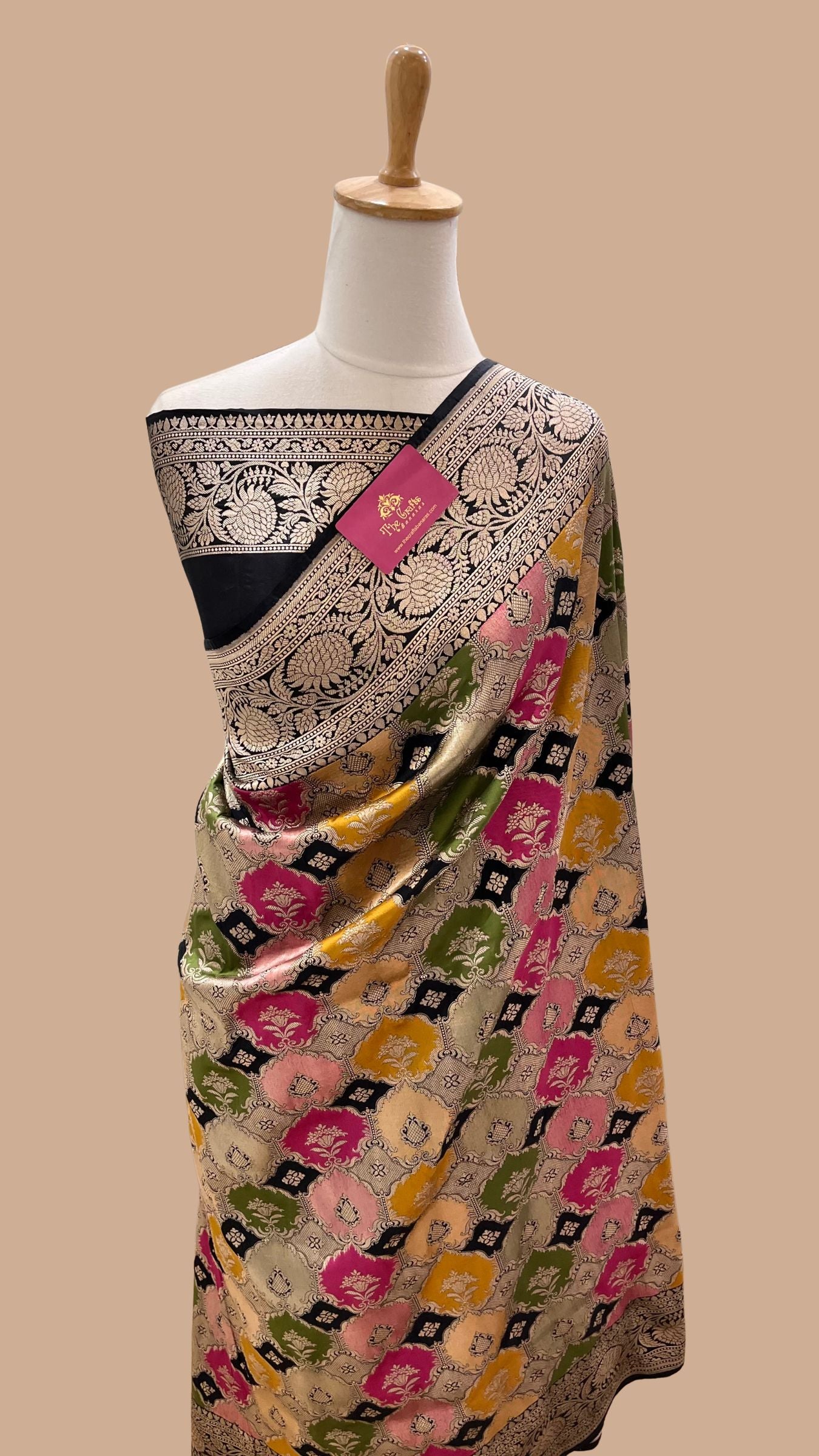 Rangkat Pure Katan Silk Handloom Banarasi Saree - Jaal with meenakari