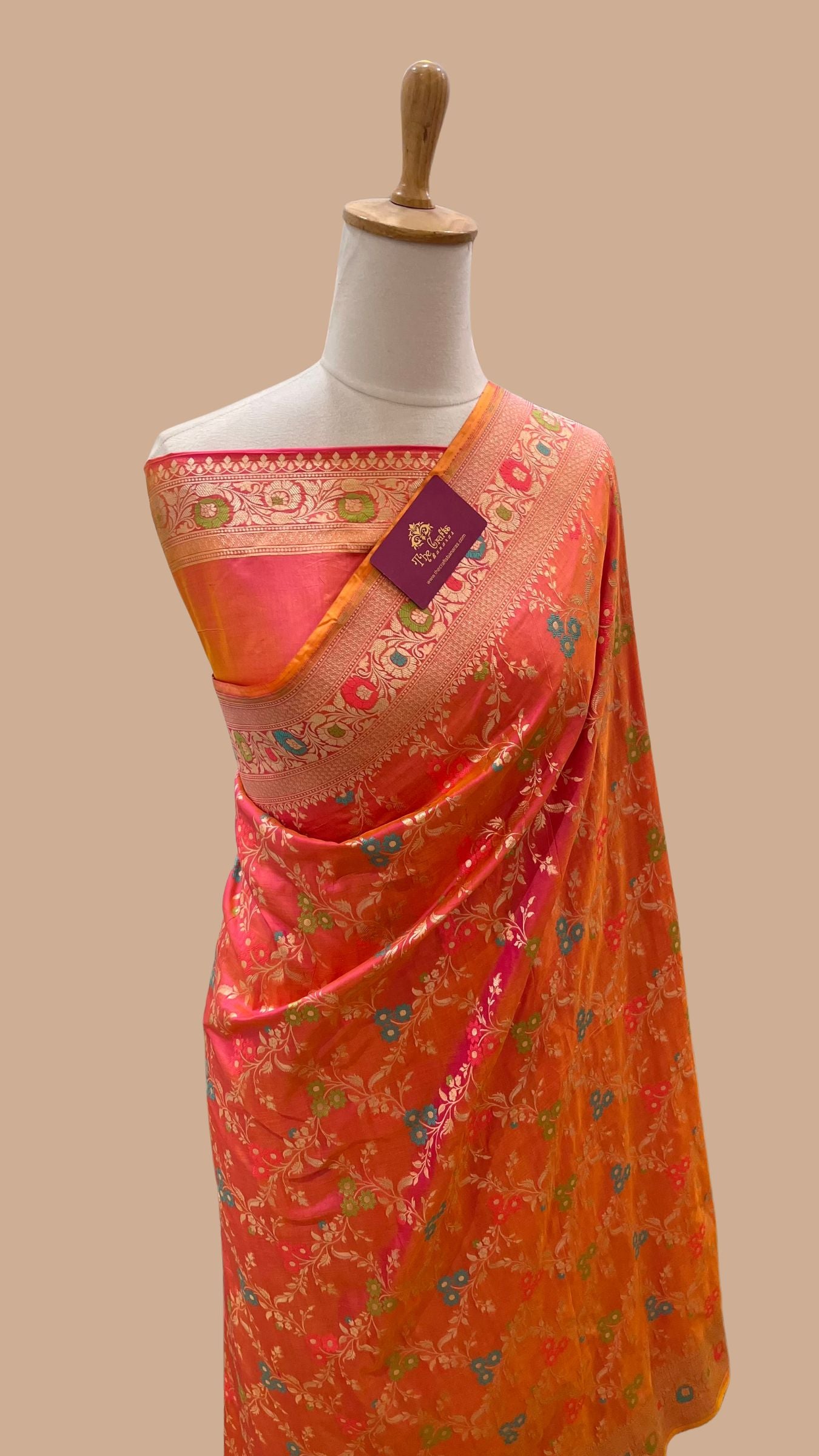 Pure Katan Silk Handloom Banarasi Saree - Jaal With Meenakari