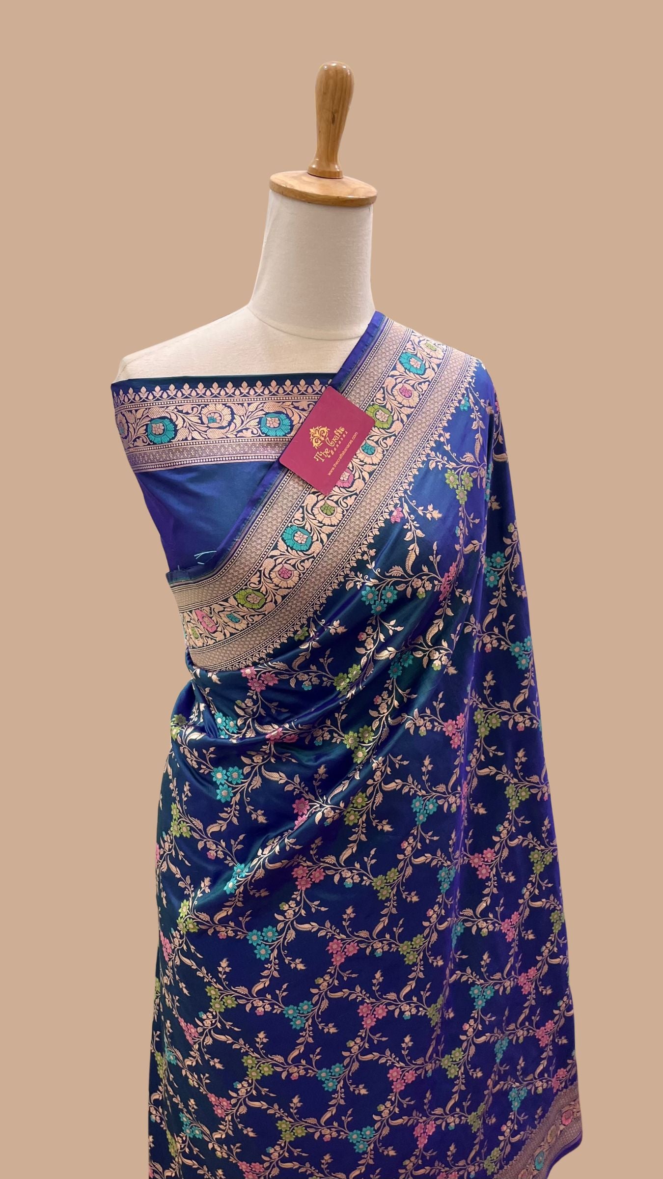 Pure Katan Silk Handloom Banarasi Saree - Jaal With Meenakari