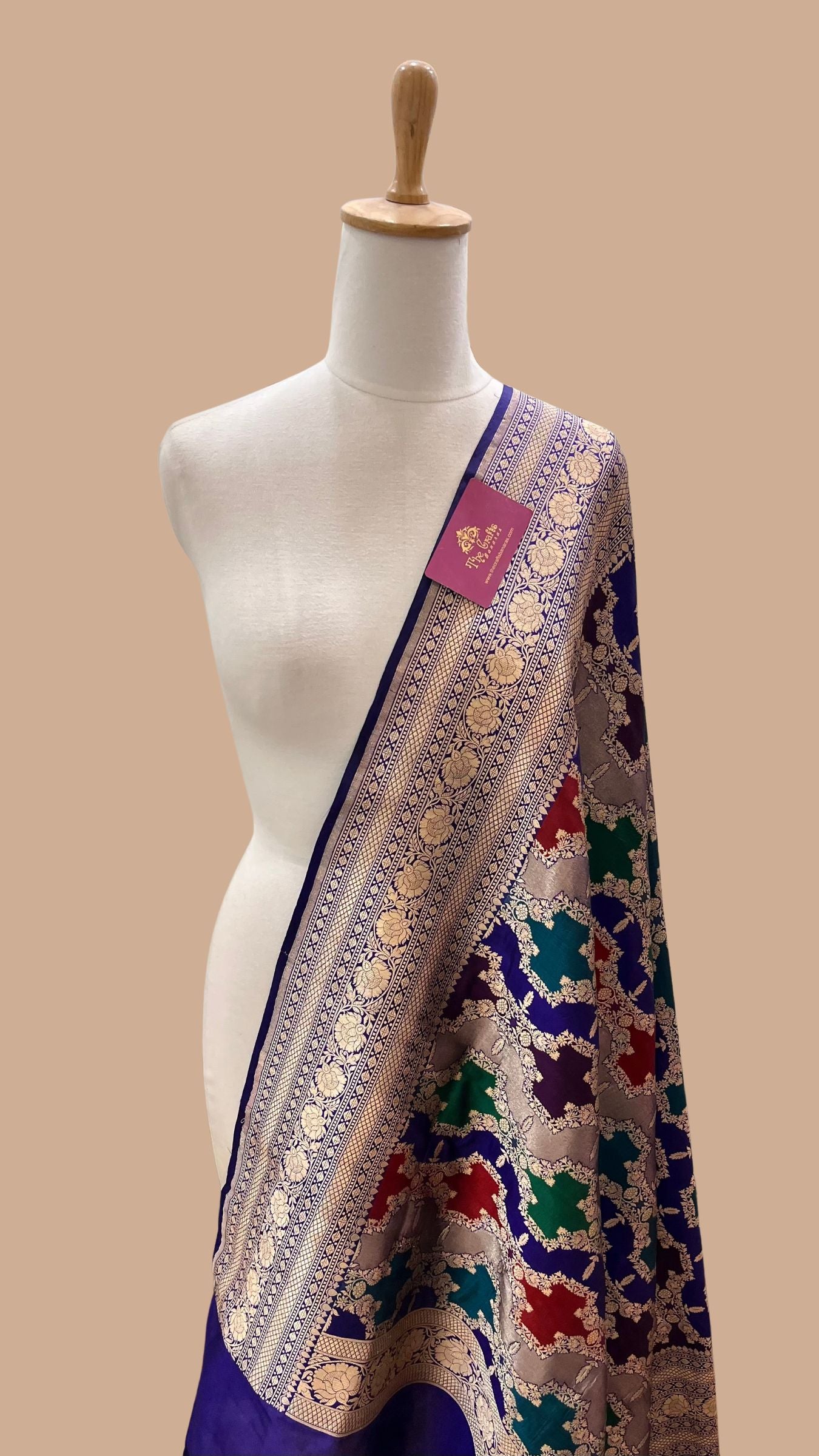 Rangkat Pure Katan Silk Banarasi Handloom Dupatta - Jaal with meenakari