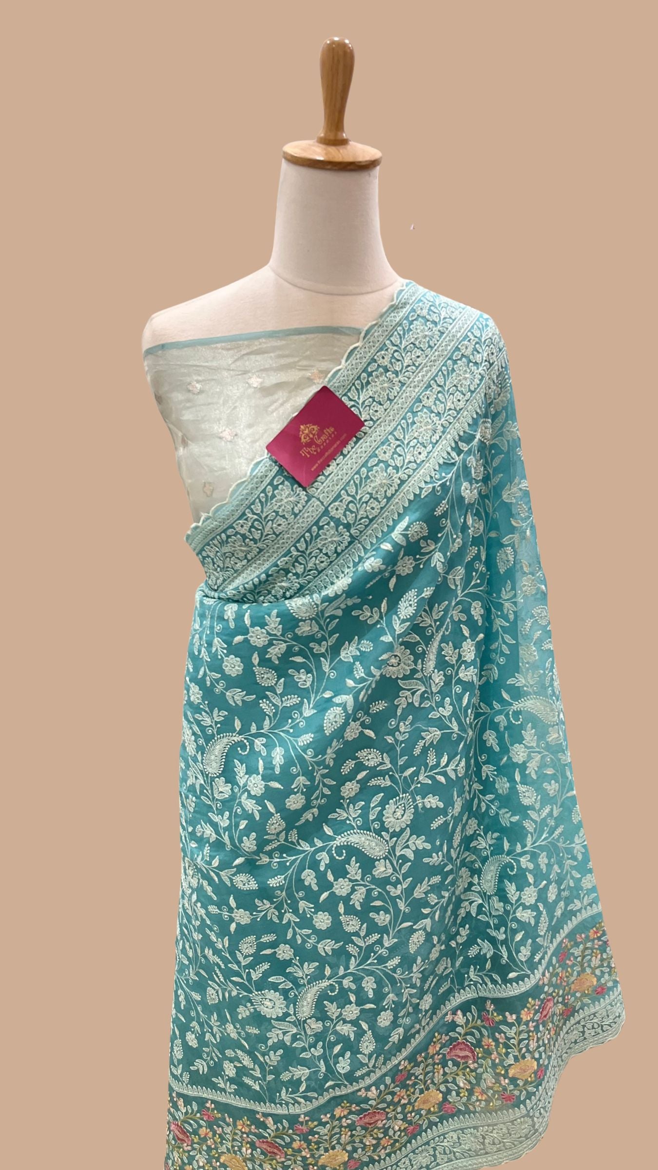 Pure Organza Silk Chikankari Handloom Banarasi Saree