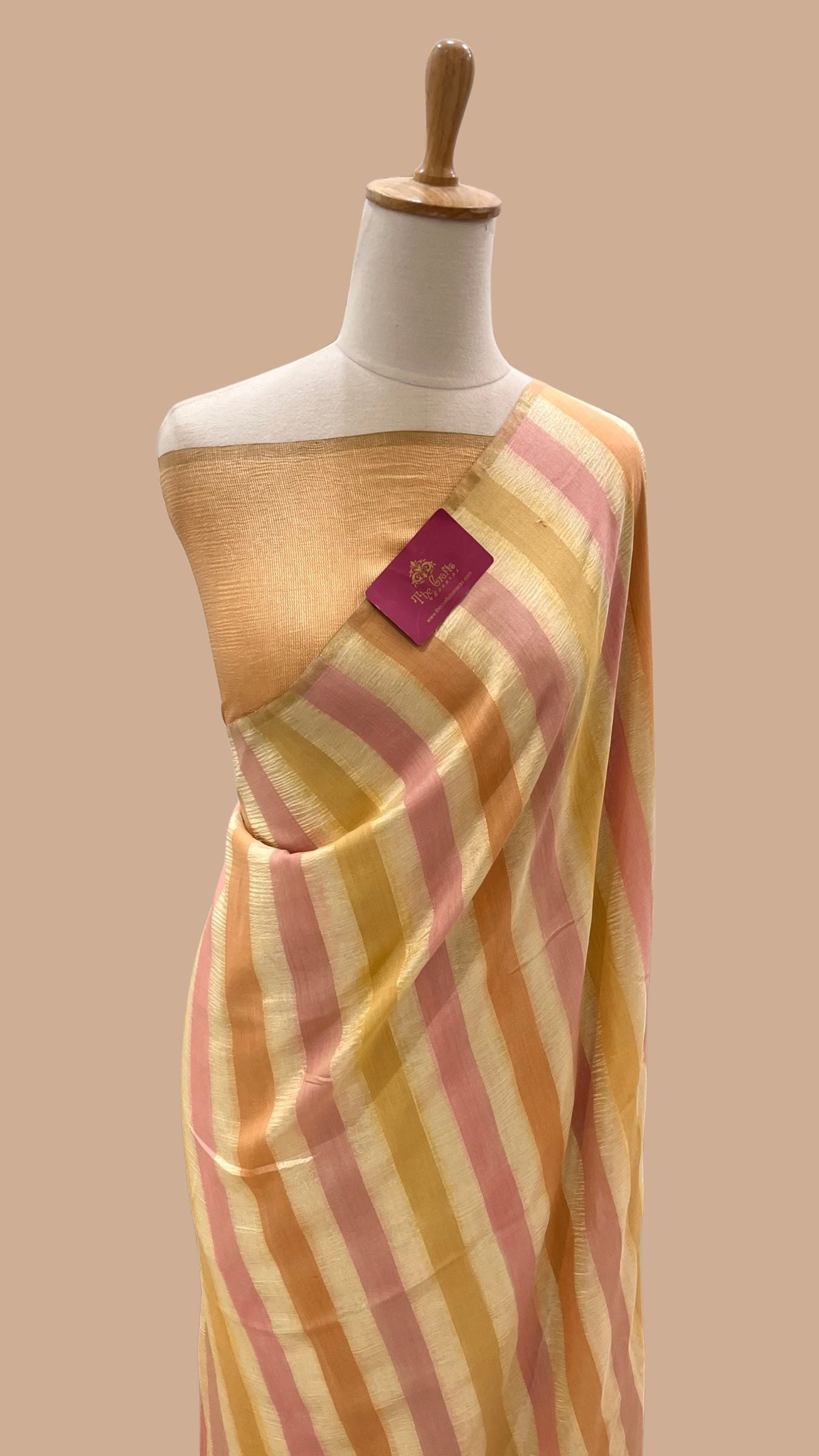 Pure Munga Tissue Silk Stripe Handloom Banarasi Saree