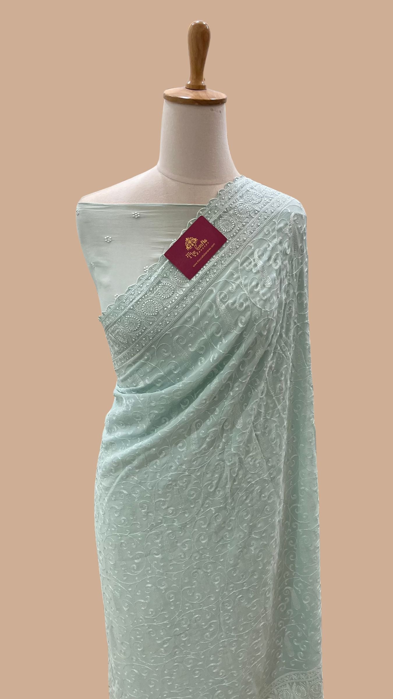Pure Georgette Chikankari Handloom Banarasi Saree