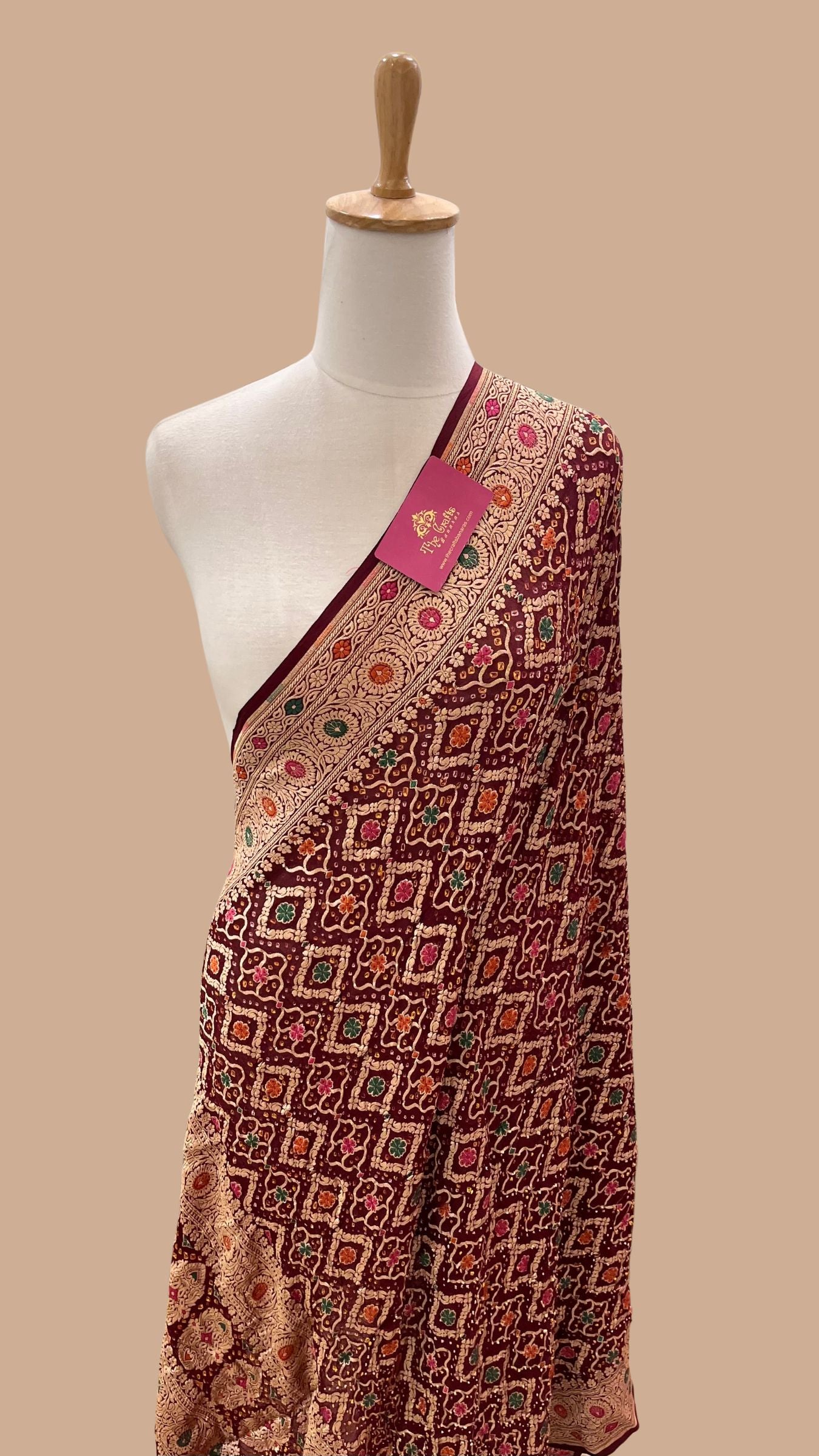 Khaddi Georgette Banarasi Handloom Bandhej Dupatta