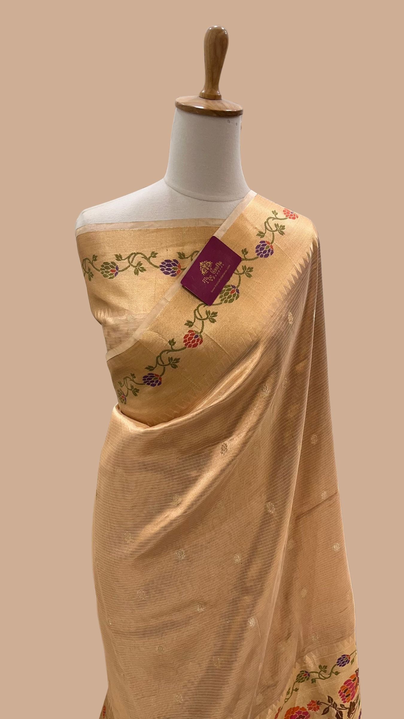 Pure Zari Kota Tissue Silk Handloom  Banarasi Saree - Meenakari