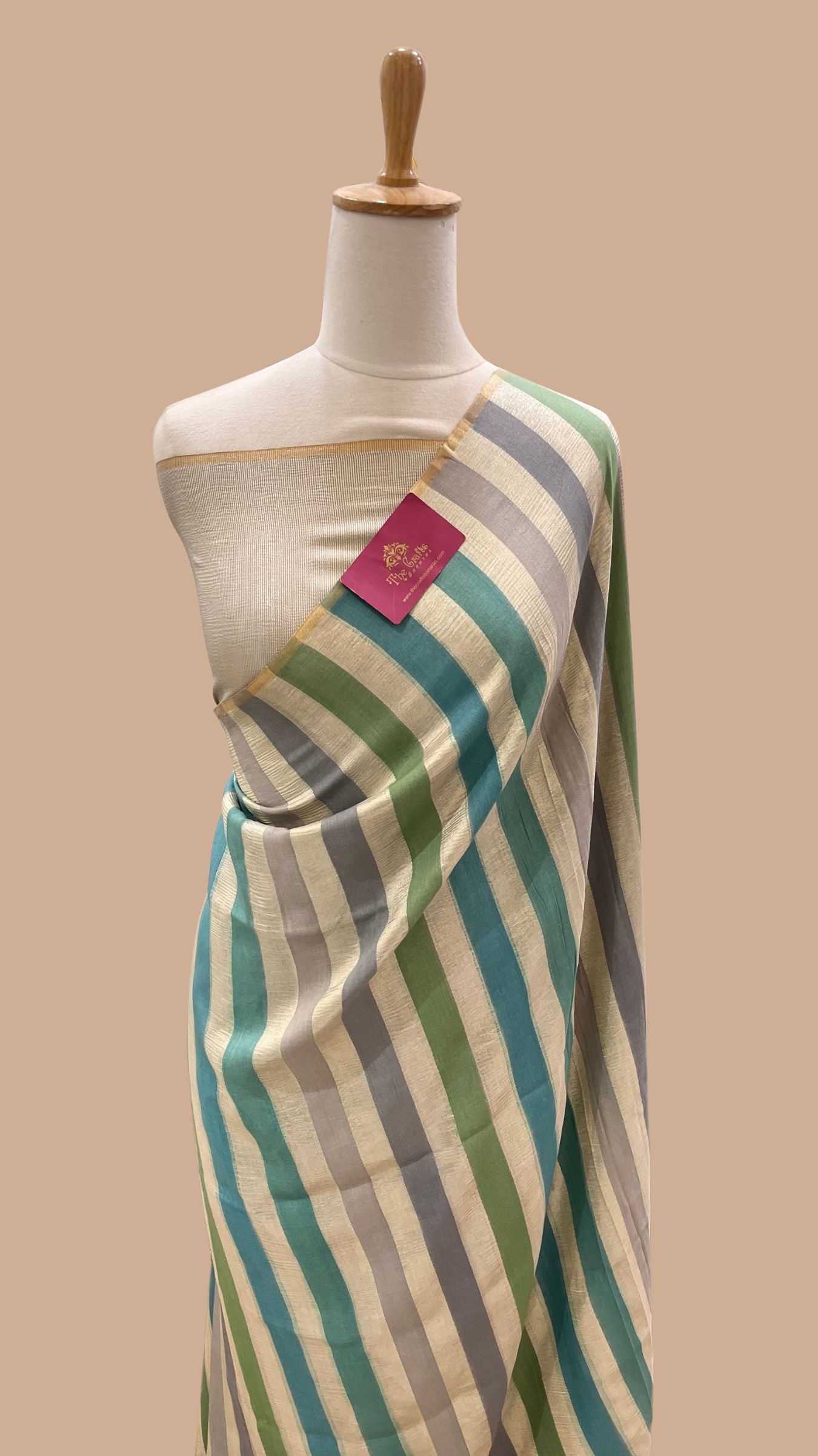 Pure Munga Tissue Silk Stripe Handloom Banarasi Saree