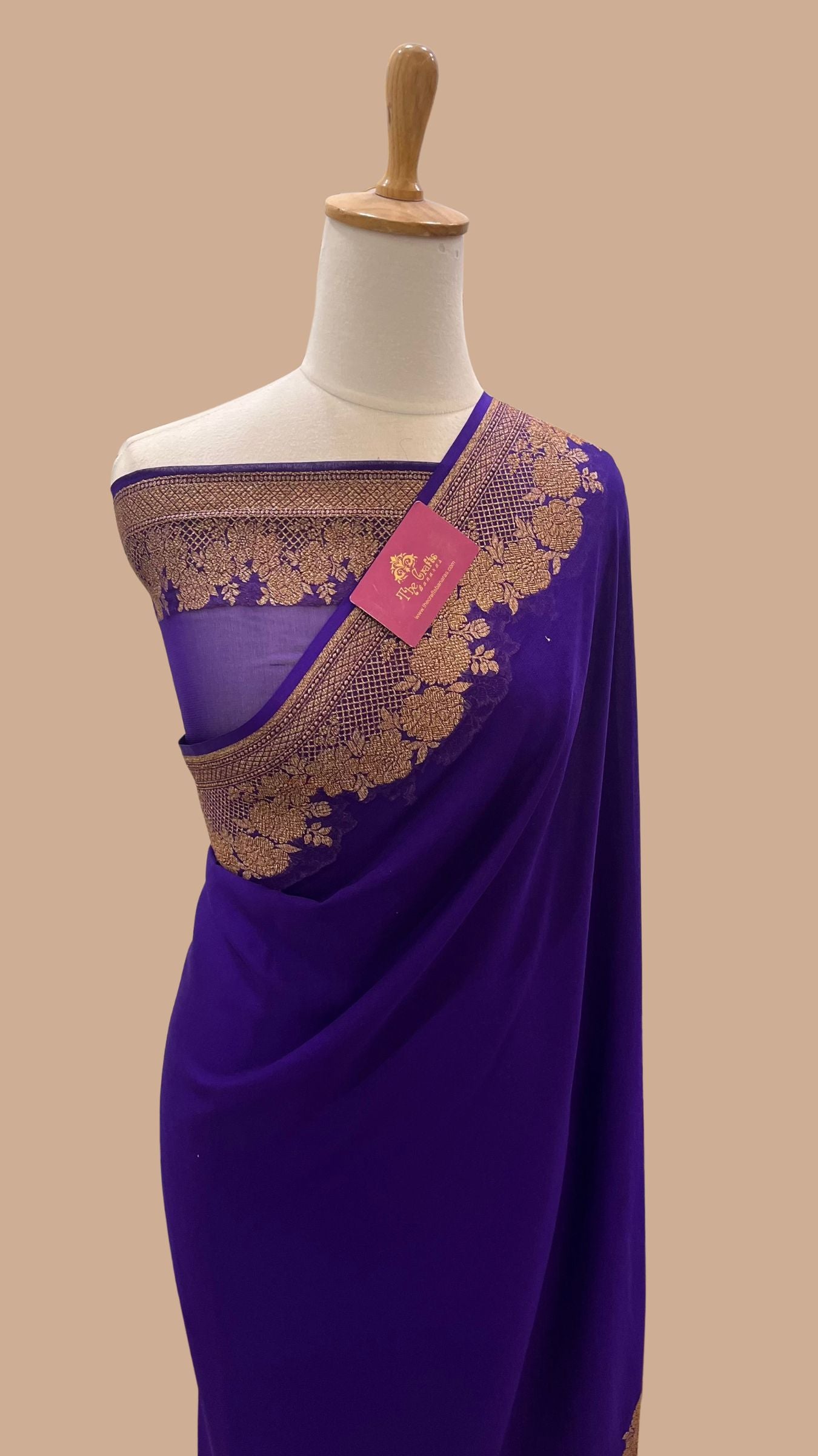 Khaddi Georgette Banarasi Saree - Antique Zari