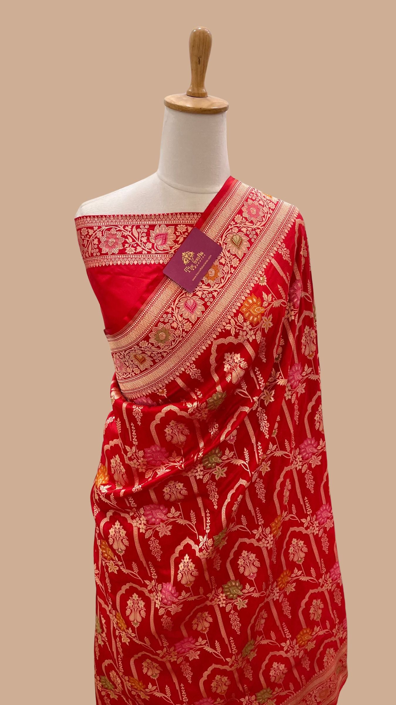 Pure Katan Silk Handloom Banarasi Saree - Jaal With Meenakari