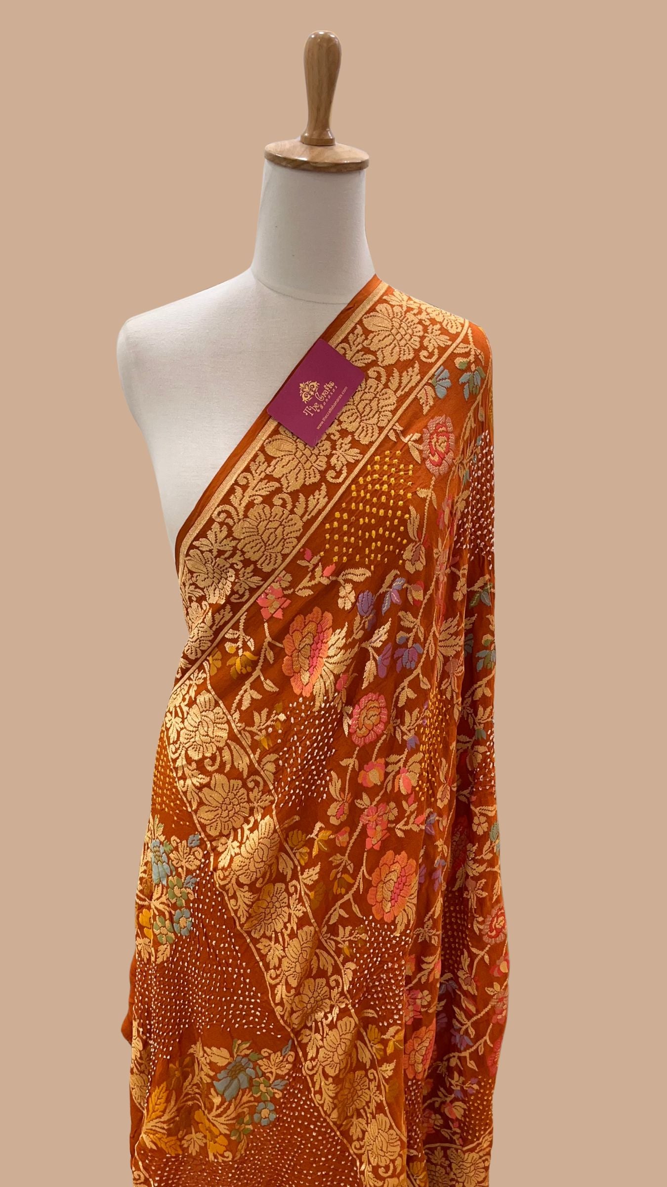 Khaddi Georgette Banarasi Handloom Bandhej Dupatta