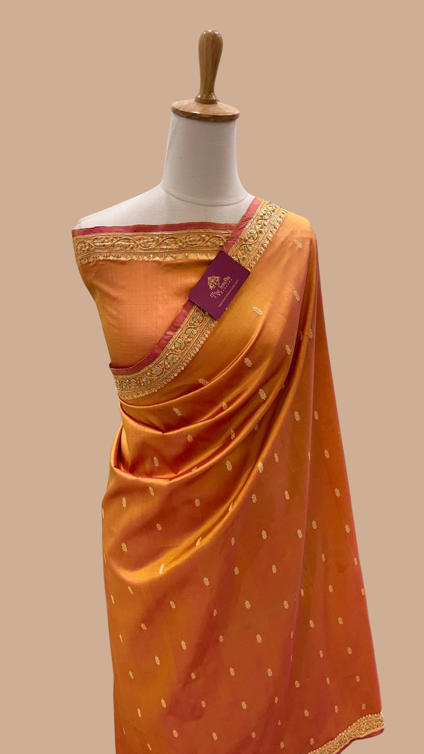 Pure Katan Silk Handloom Banarasi Saree - Resham Chunri Buti with Zadozi Moti Work