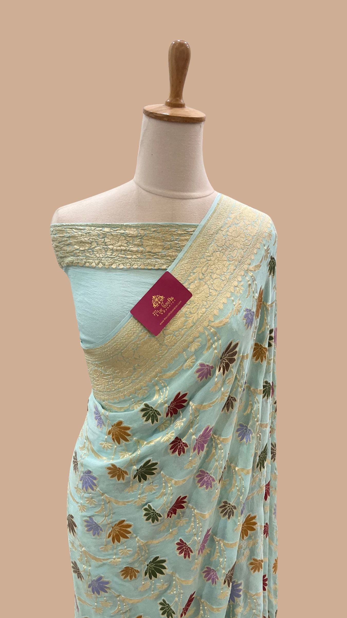 Khaddi Georgette Handloom Banarasi Saree - Jaal with Meenakari