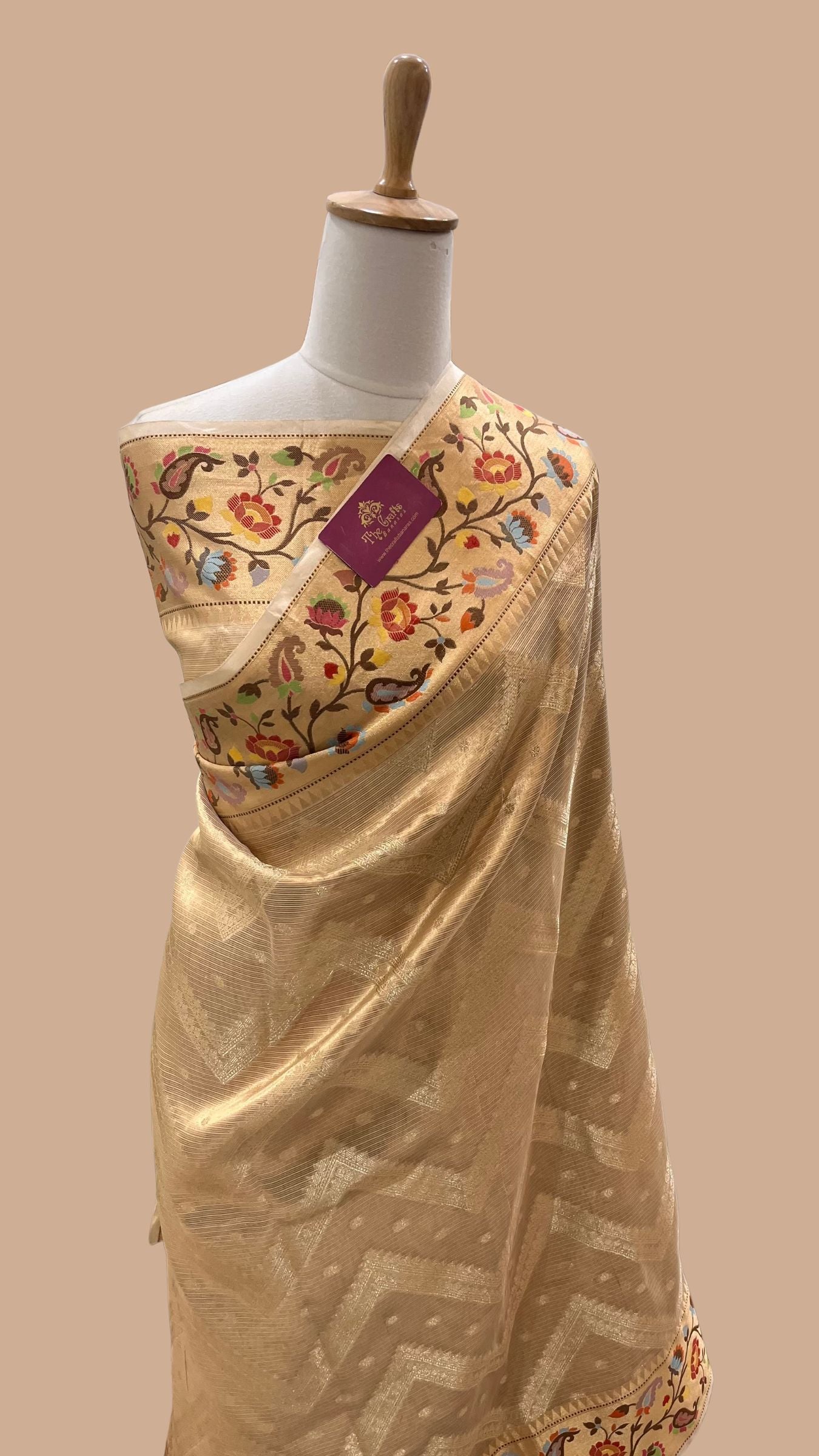 Pure Zari Kota Tissue Silk Handloom  Banarasi Saree - Meenakari